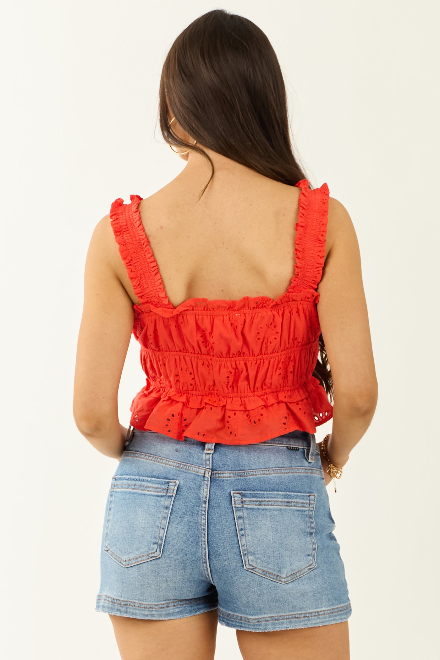 Entro Scarlet Floral Eyelet Ruffle Hem Tank Top