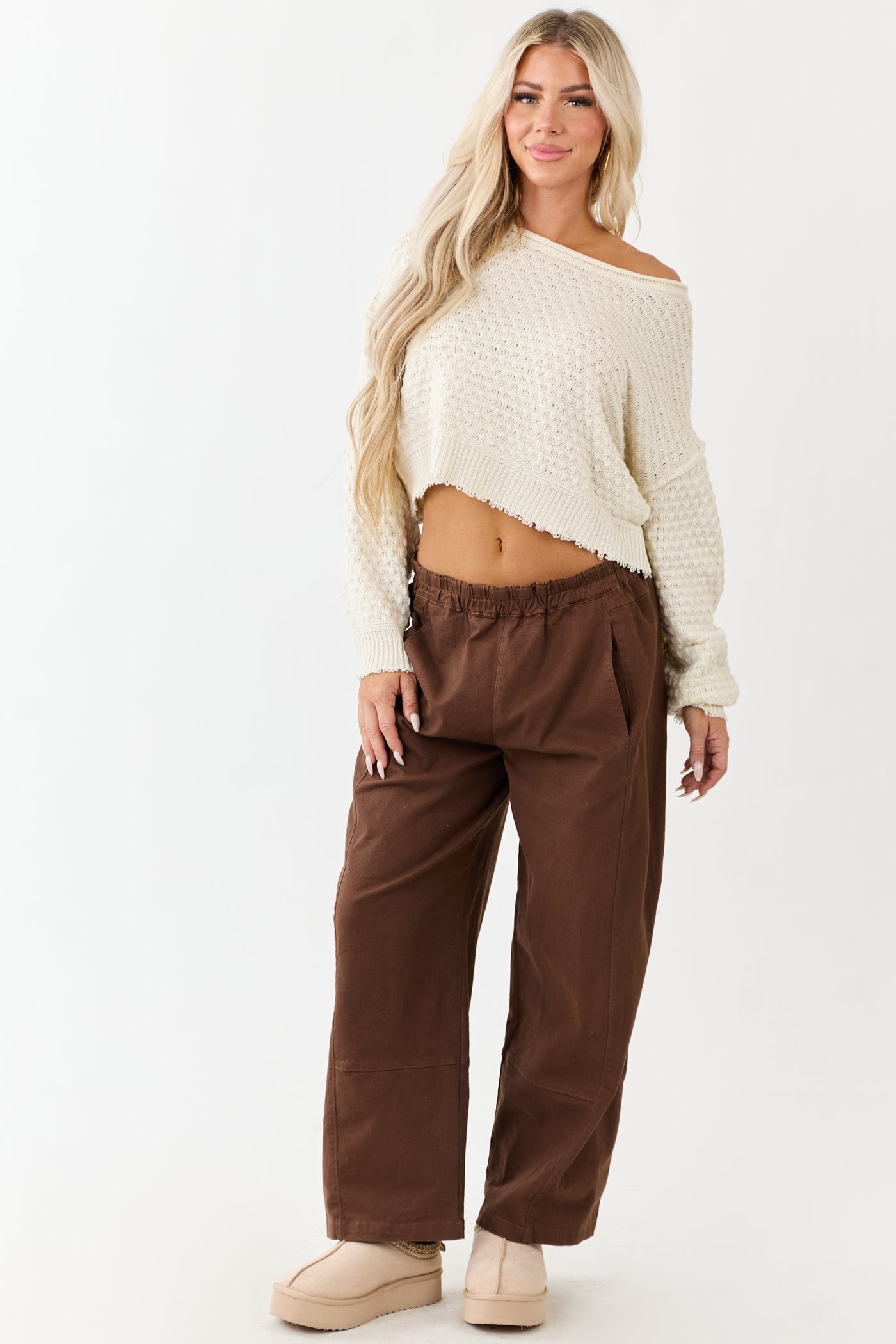 Entro Sepia Wide Leg High Rise Denim Pants