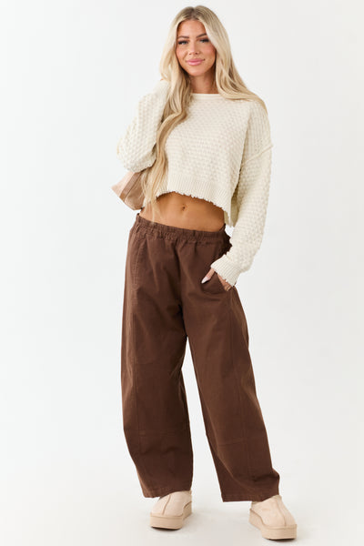 ボトムス hello lupo brown denim pants 18-24m Entro Sepia Wide Leg High Rise Denim Pants | Lime Lush Boutique
