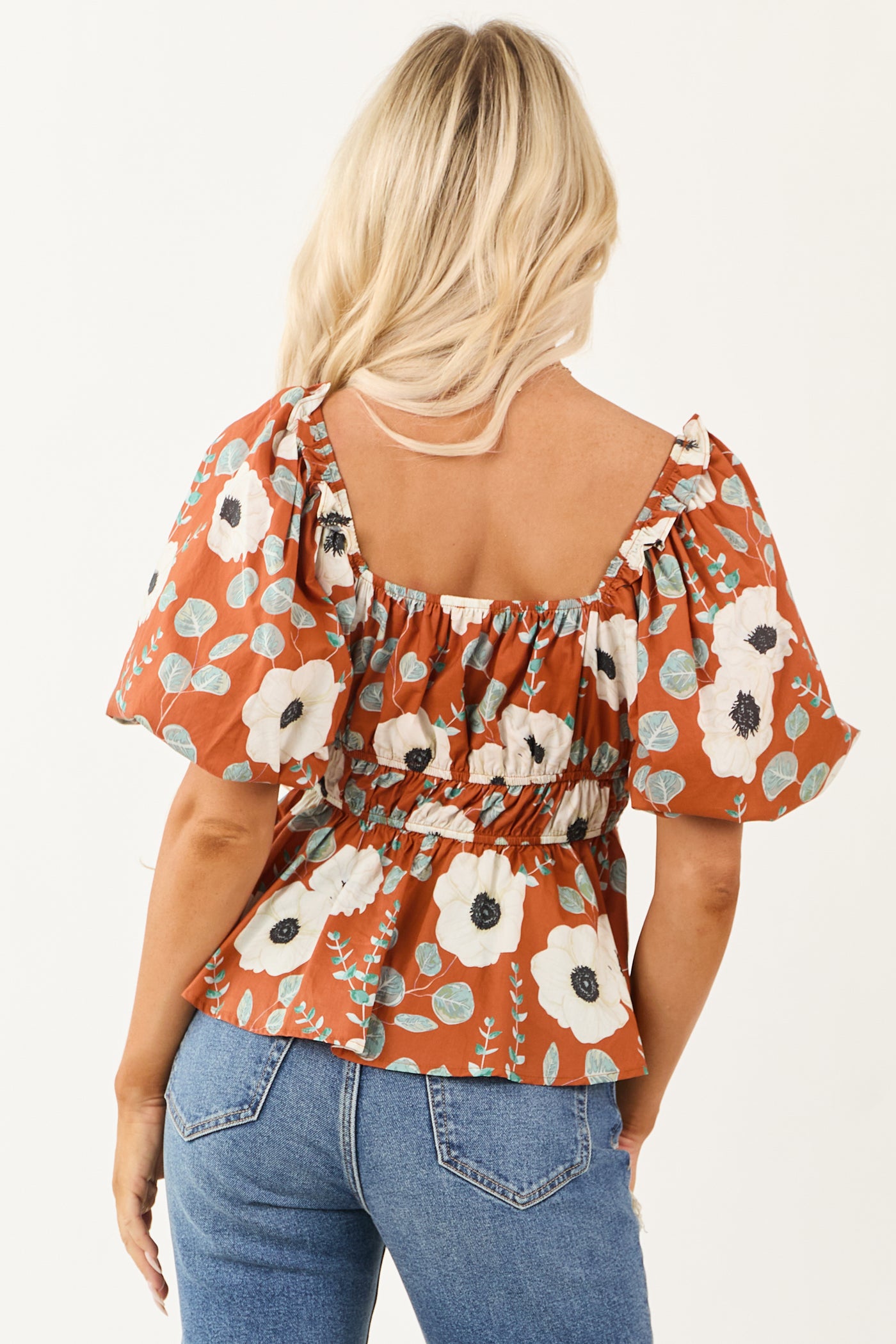 Entro Tawny Floral Smocked Waist Cotton Top