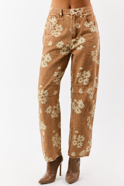 Entro Washed Copper Floral Relaxed Barrel Jeans