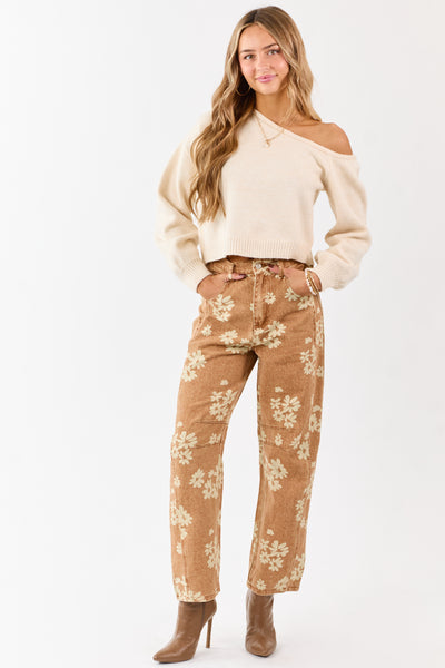 Entro Washed Copper Floral Relaxed Barrel Jeans