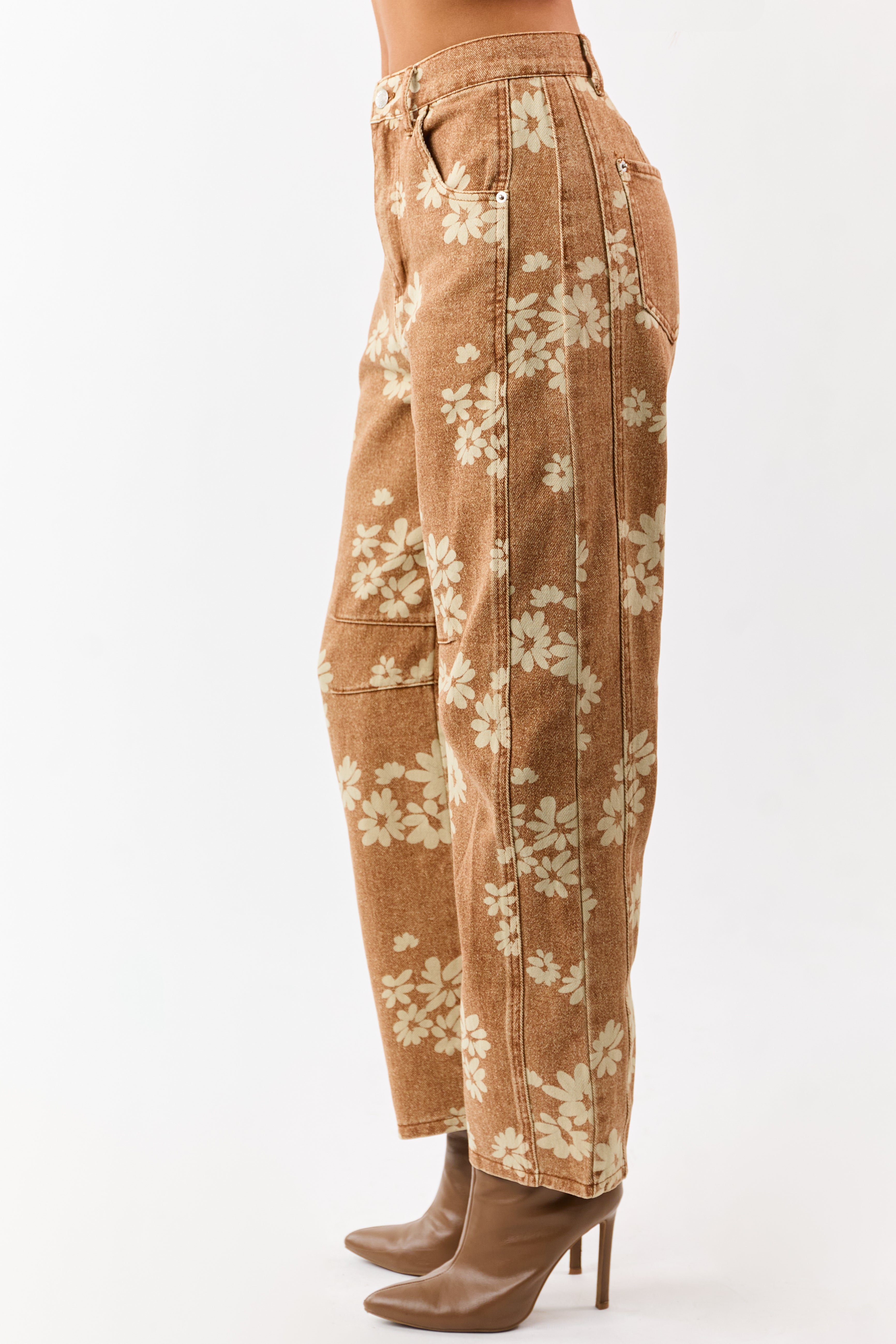 Entro Washed Copper Floral Relaxed Barrel Jeans