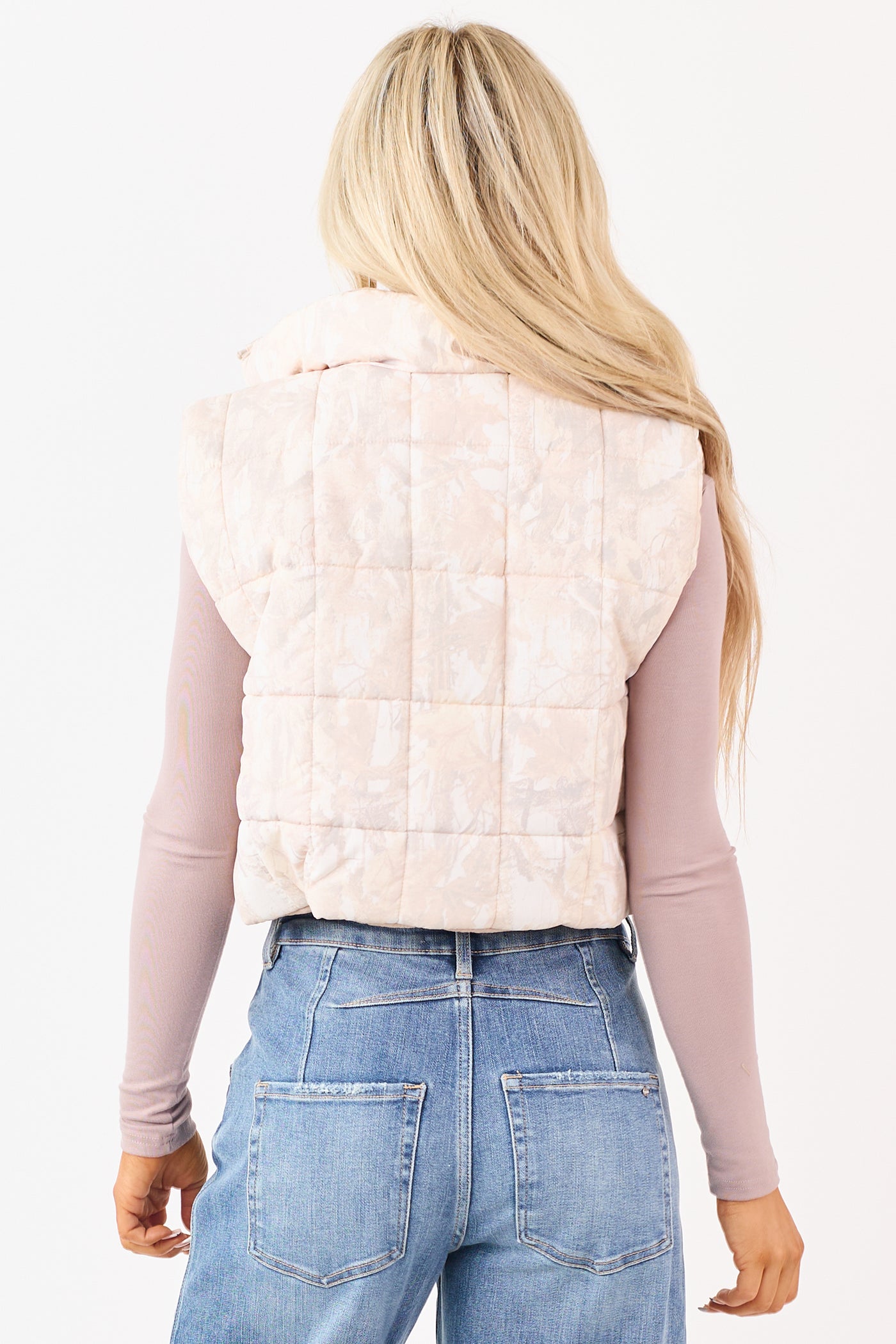 Faded Desert Sand Camo Reversible Crop Puffer Vest
