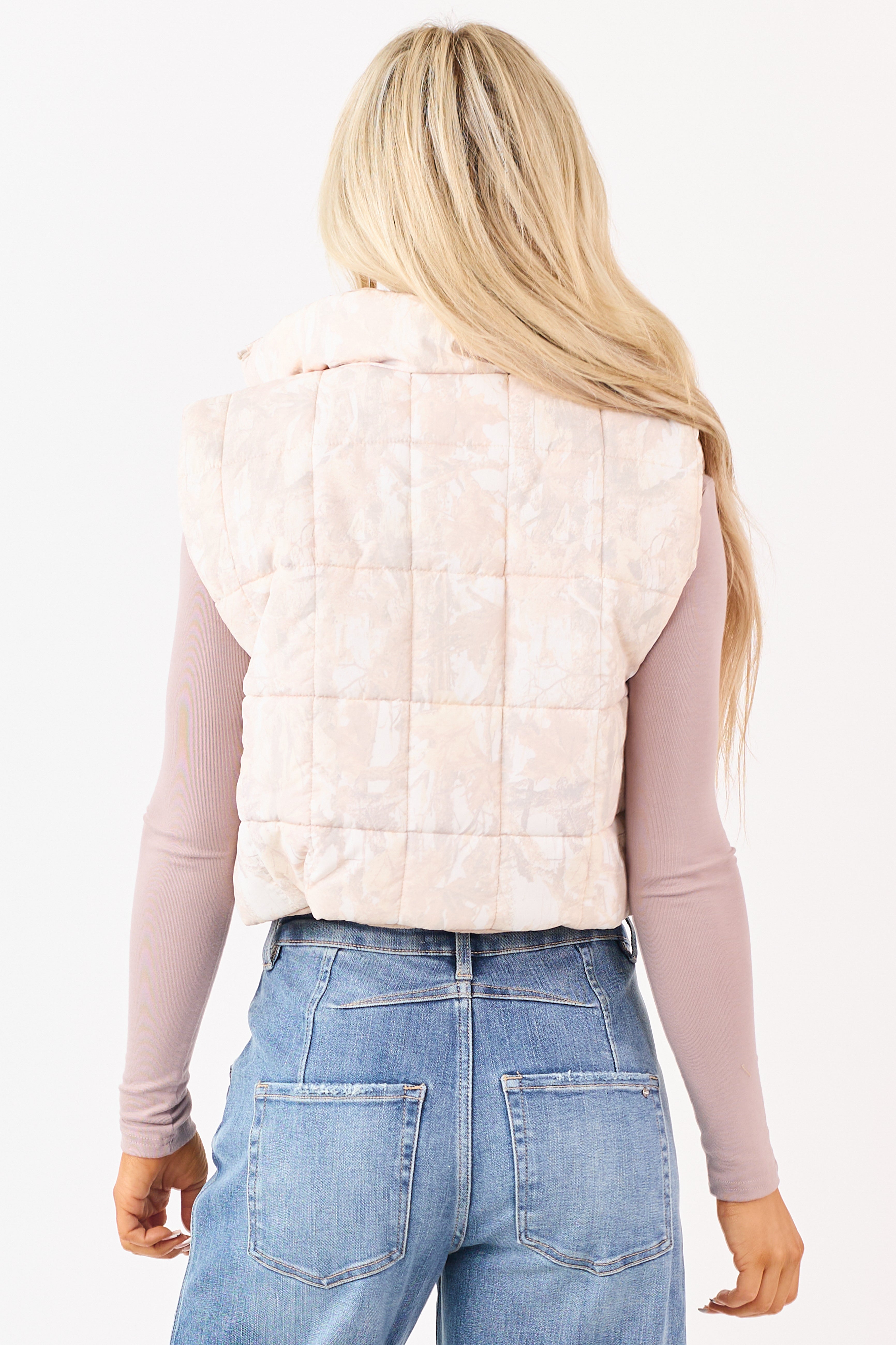 Faded Desert Sand Camo Reversible Crop Puffer Vest