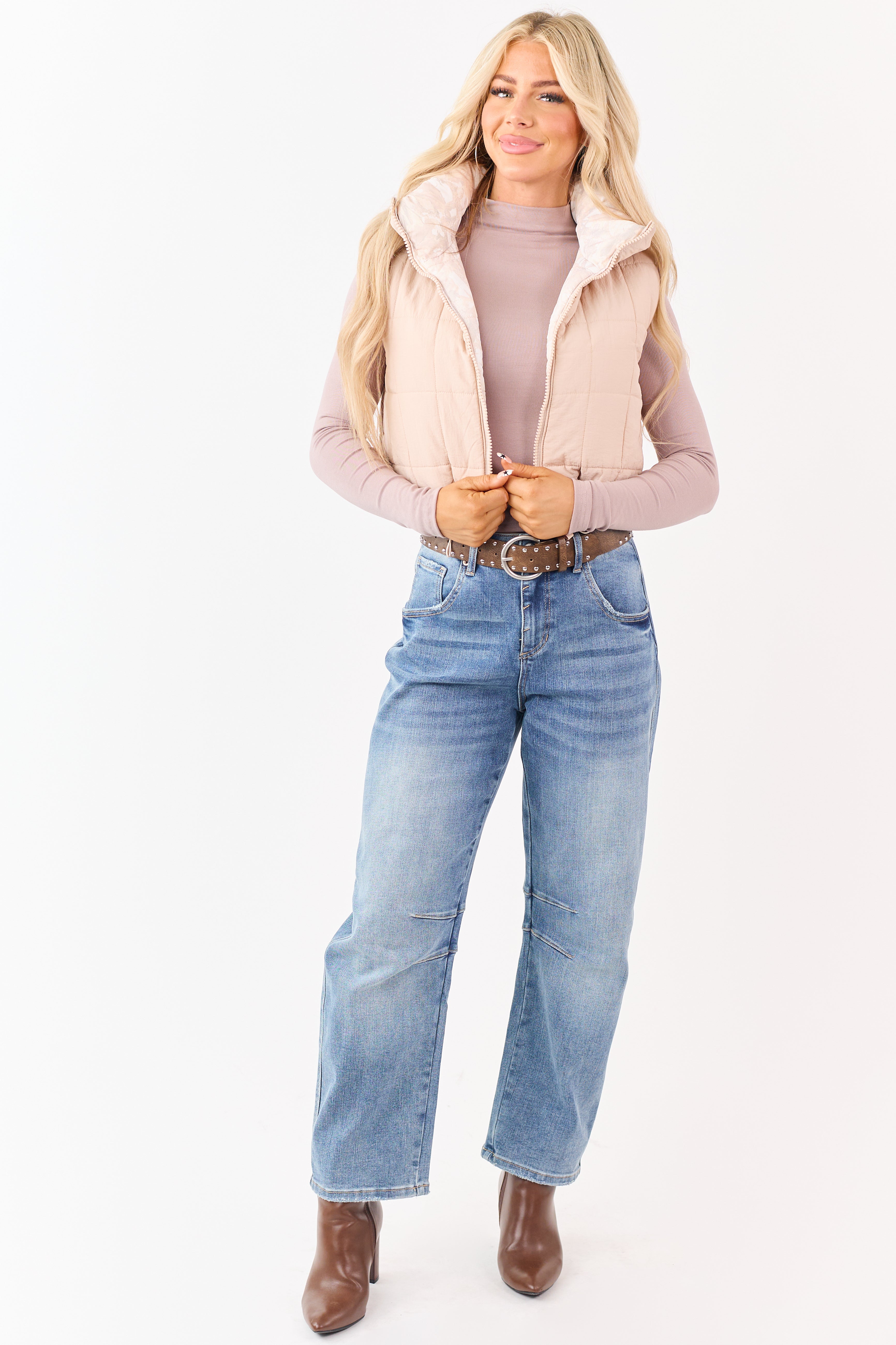 Faded Desert Sand Camo Reversible Crop Puffer Vest