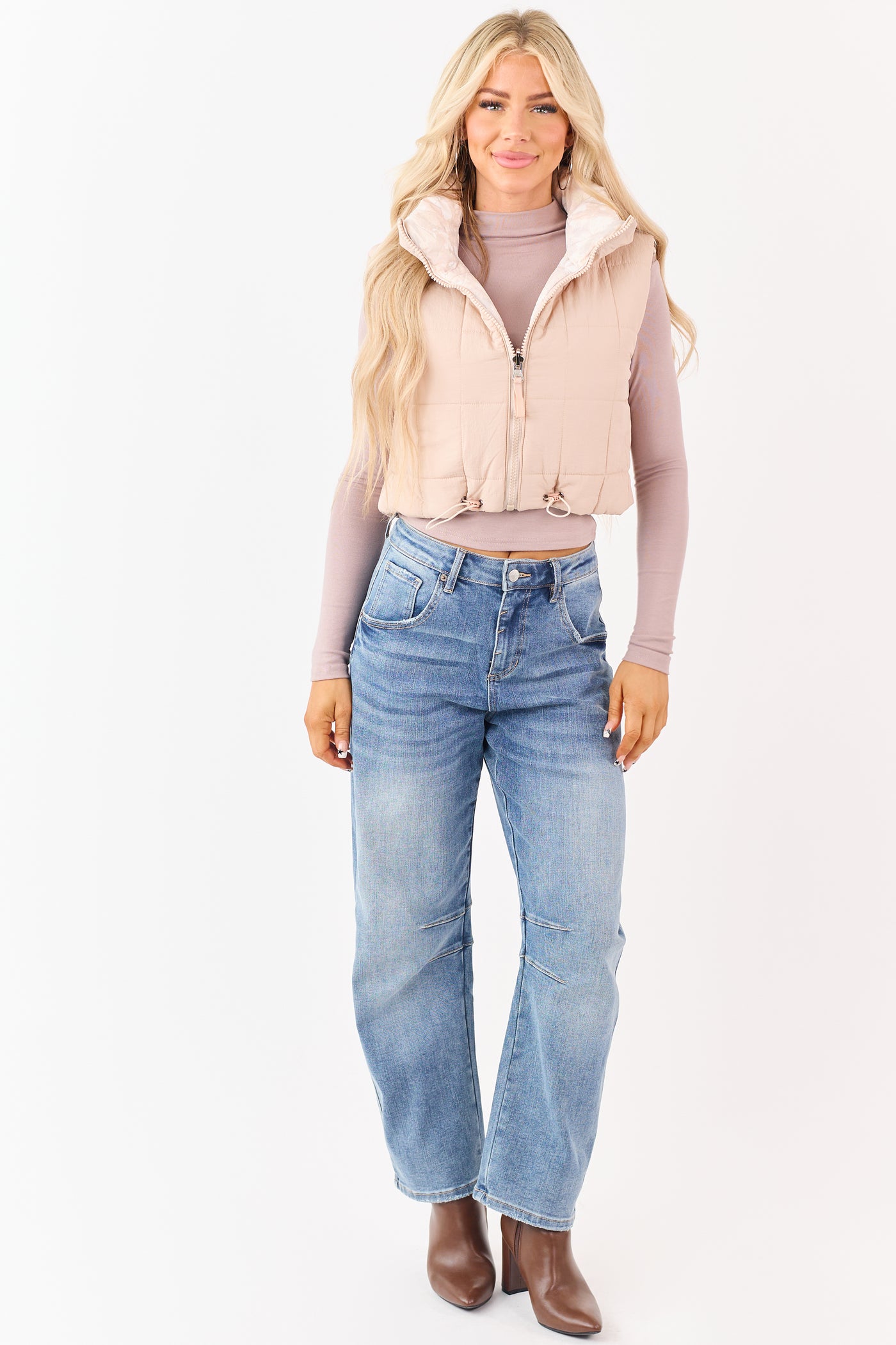 Faded Desert Sand Camo Reversible Crop Puffer Vest