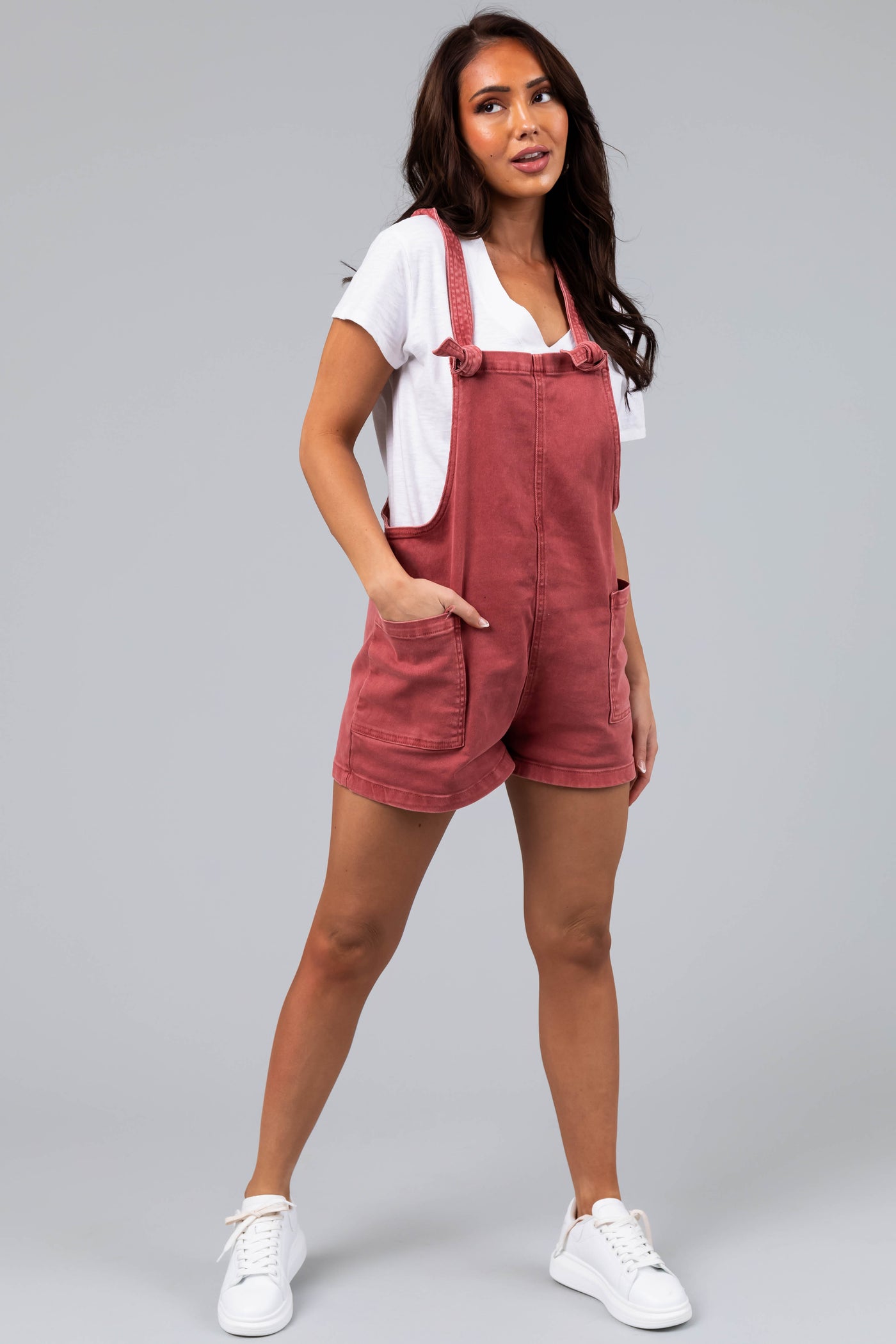 Faded Hibiscus Knotted Straps Denim Romper