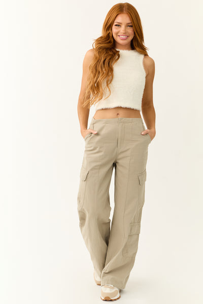 Faded Olive Mid Rise Wide Leg Cargo Pants | Lime Lush Boutique