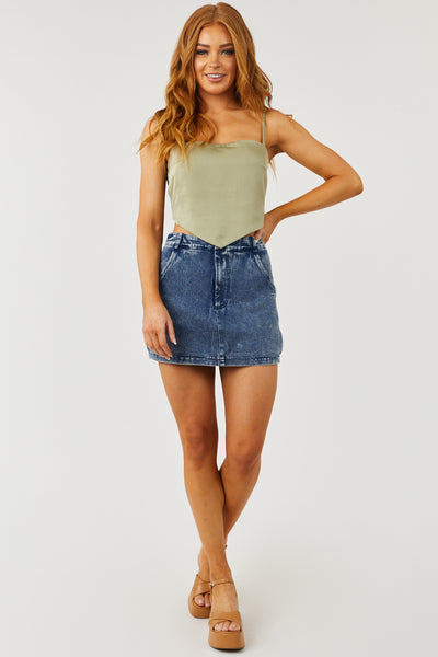 Faded Sage Satin Cropped Handkerchief Style Cami