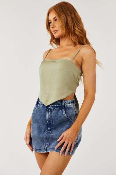 Faded Sage Satin Cropped Handkerchief Style Cami
