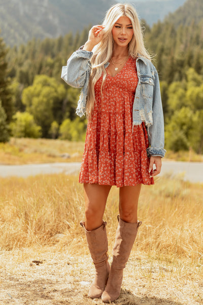 Fire Ditsy Floral Print Smocked Tiered Mini Dress