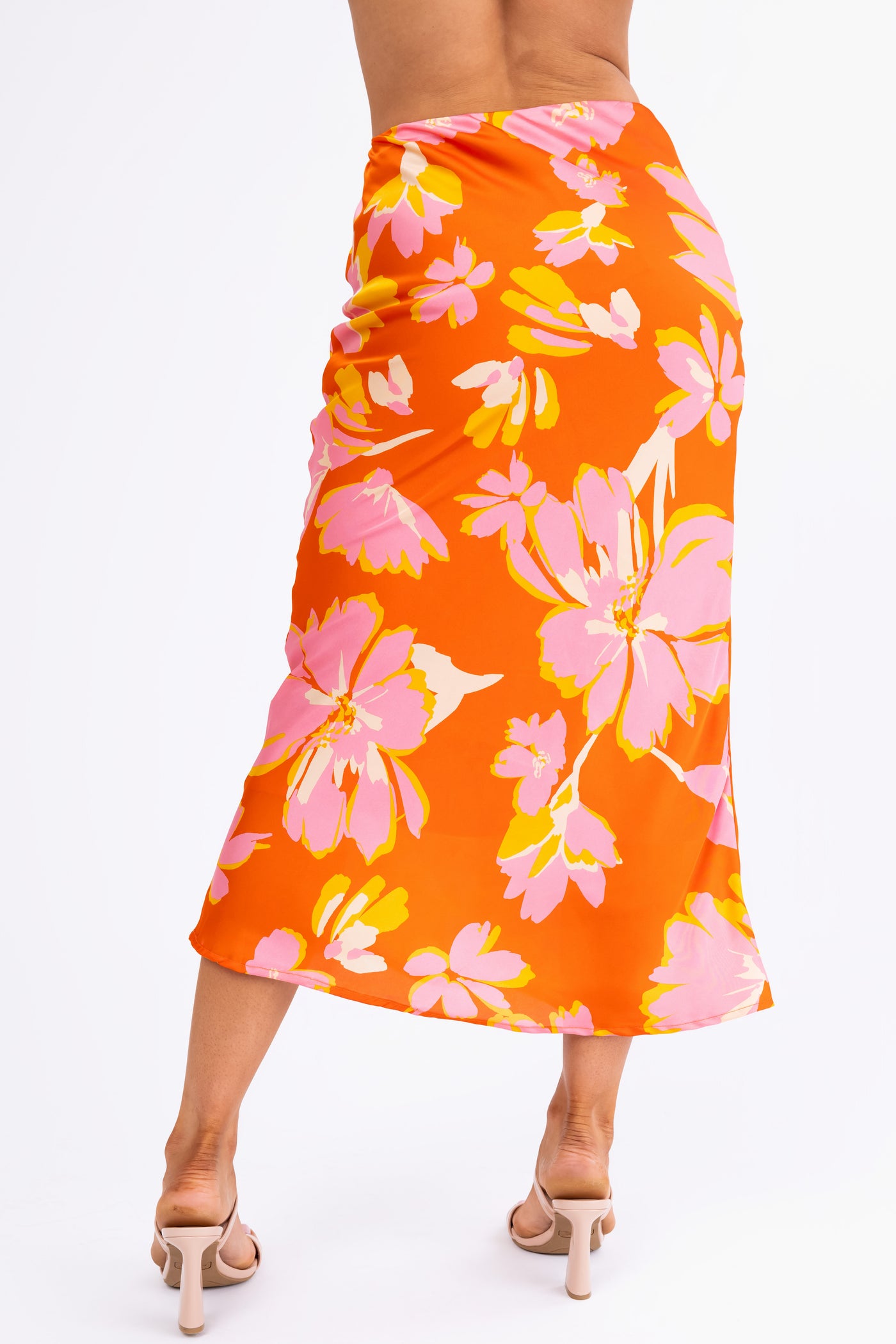 Fire Floral Print Satin Bias Maxi Skirt