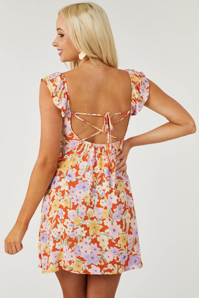 Fire Floral Print Short Sleeve Mini Babydoll Dress