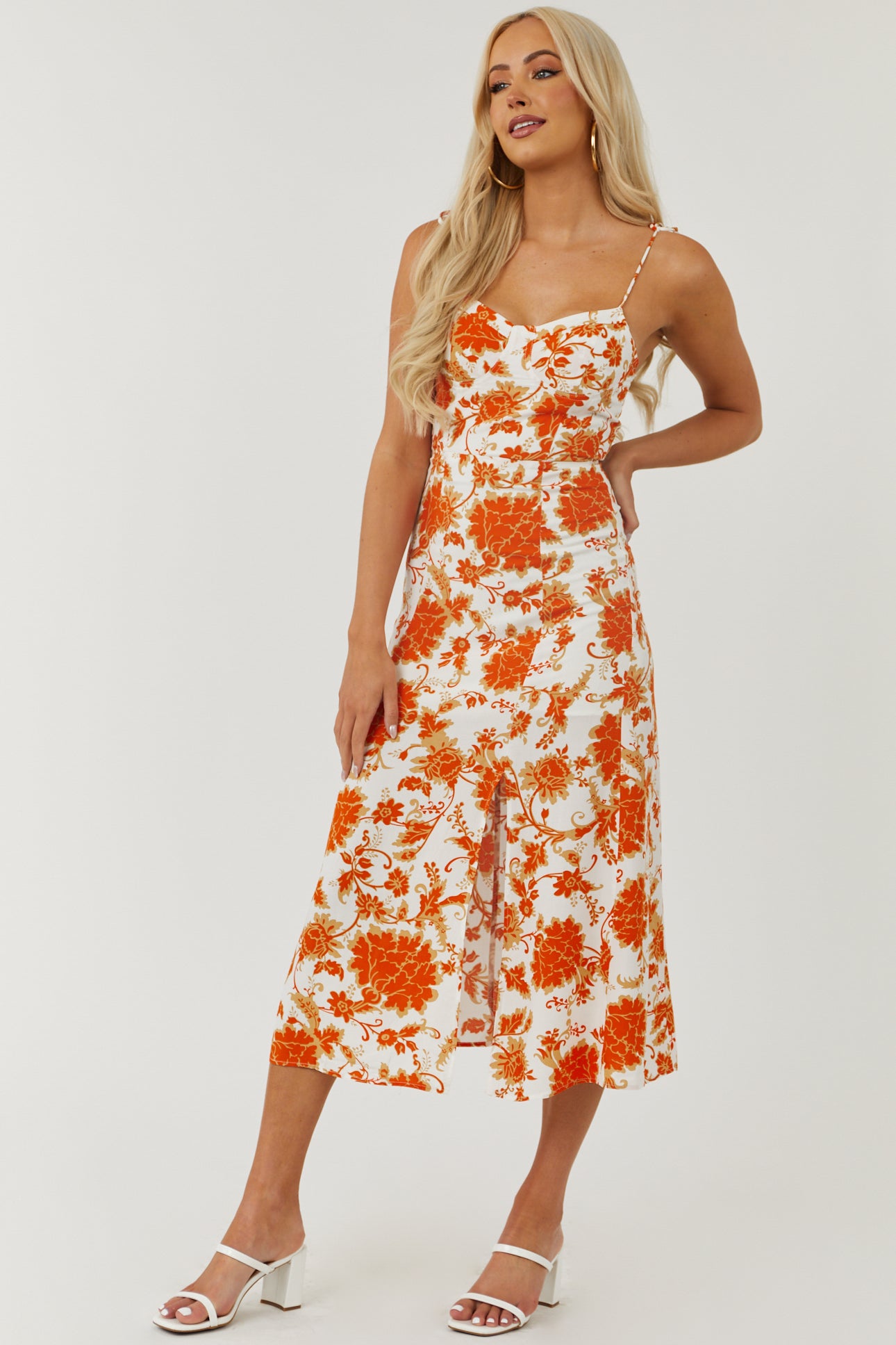 Fire and Ivory Floral Sleeveless Side Slit Midi Dress