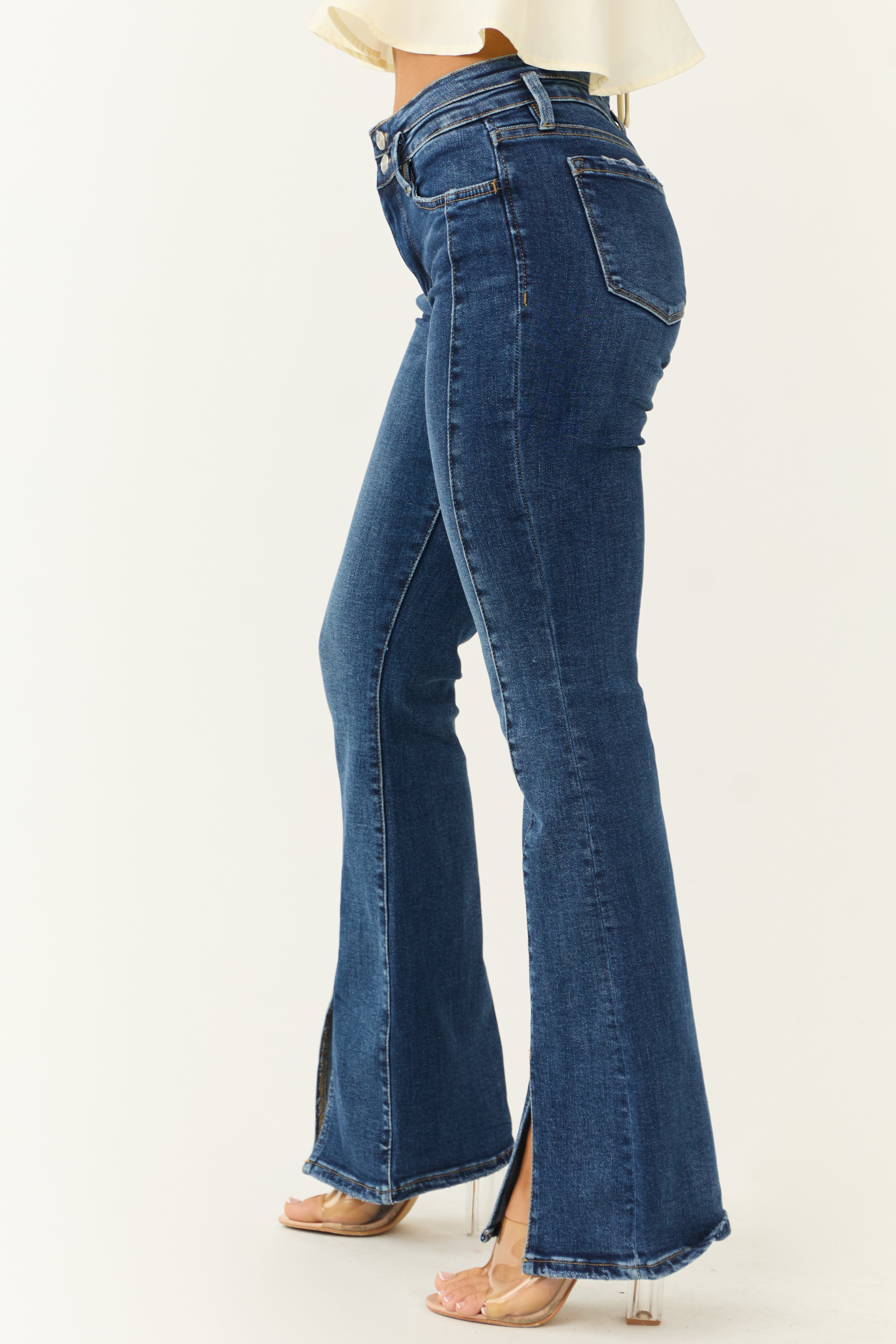 【MODERNIF】Tail Semi-Wide Denim Pants Lovervet High Rise Front Seam Split Jeans | Lime Lush Boutique