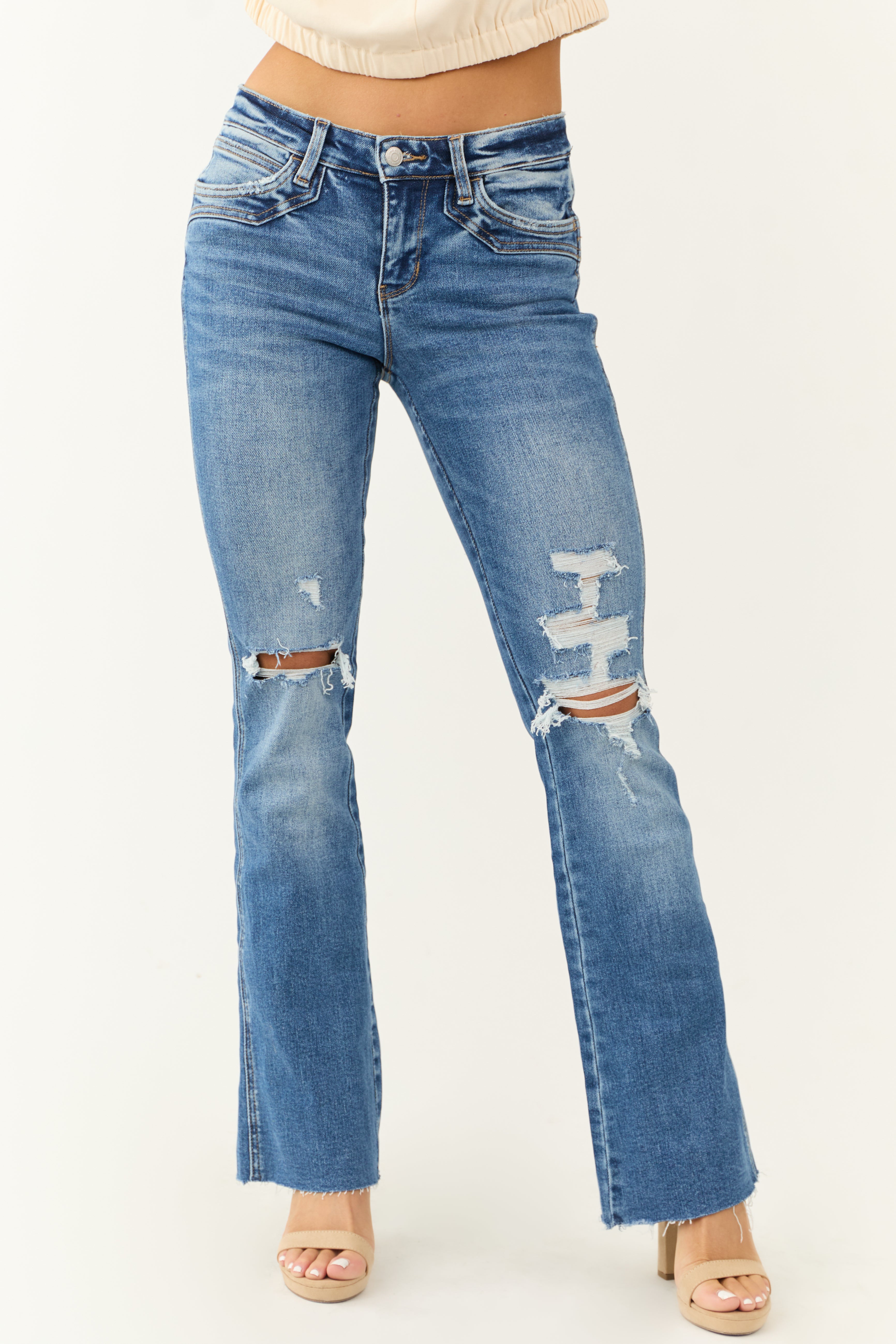 Flying Monkey Medium Wash Raw Hem Bootcut Jeans | Lime Lush Boutique