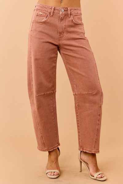 Flying Monkey Terracotta Stretchy Barrel Jeans