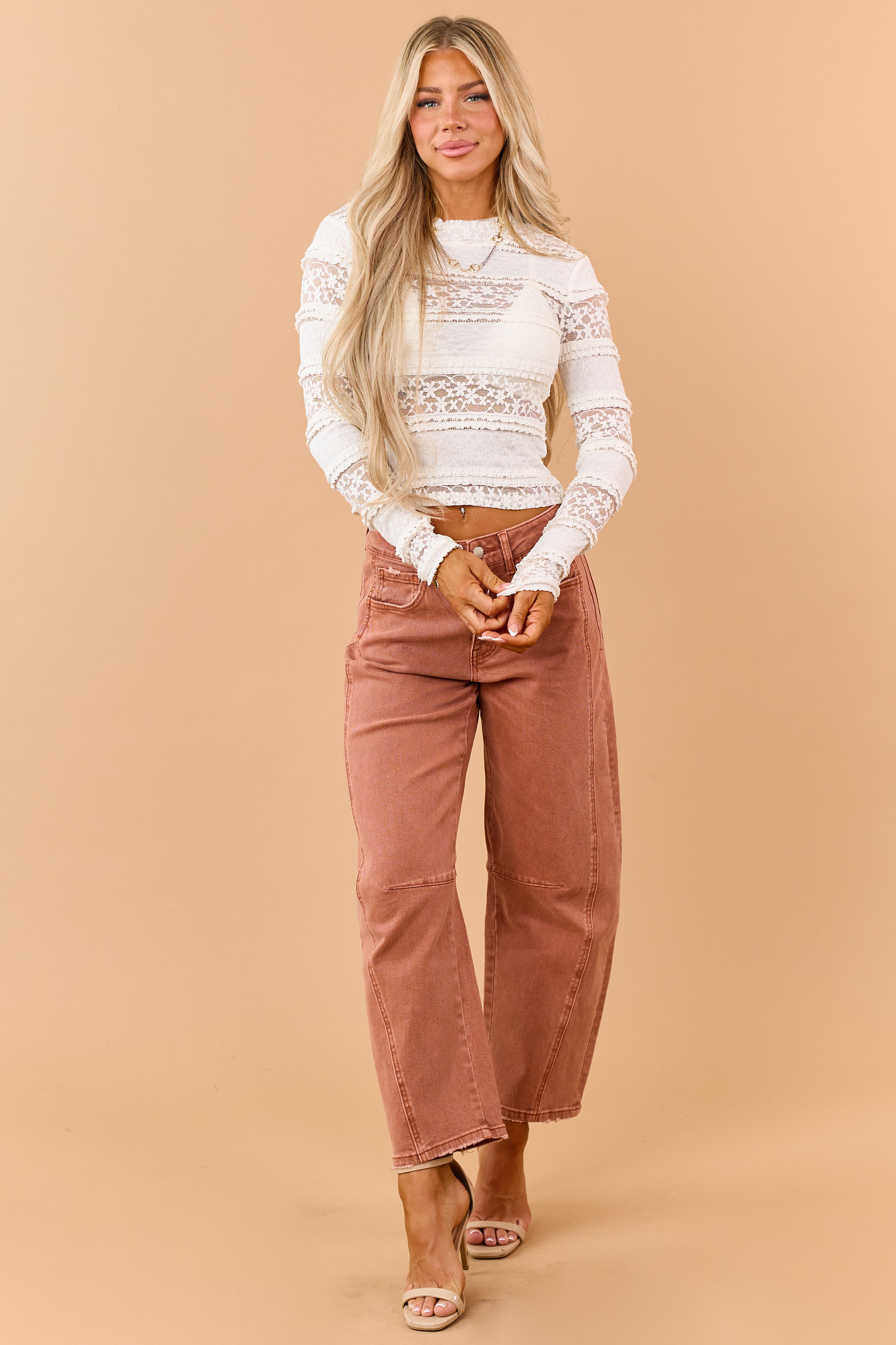 Flying Monkey Terracotta Stretchy Barrel Jeans