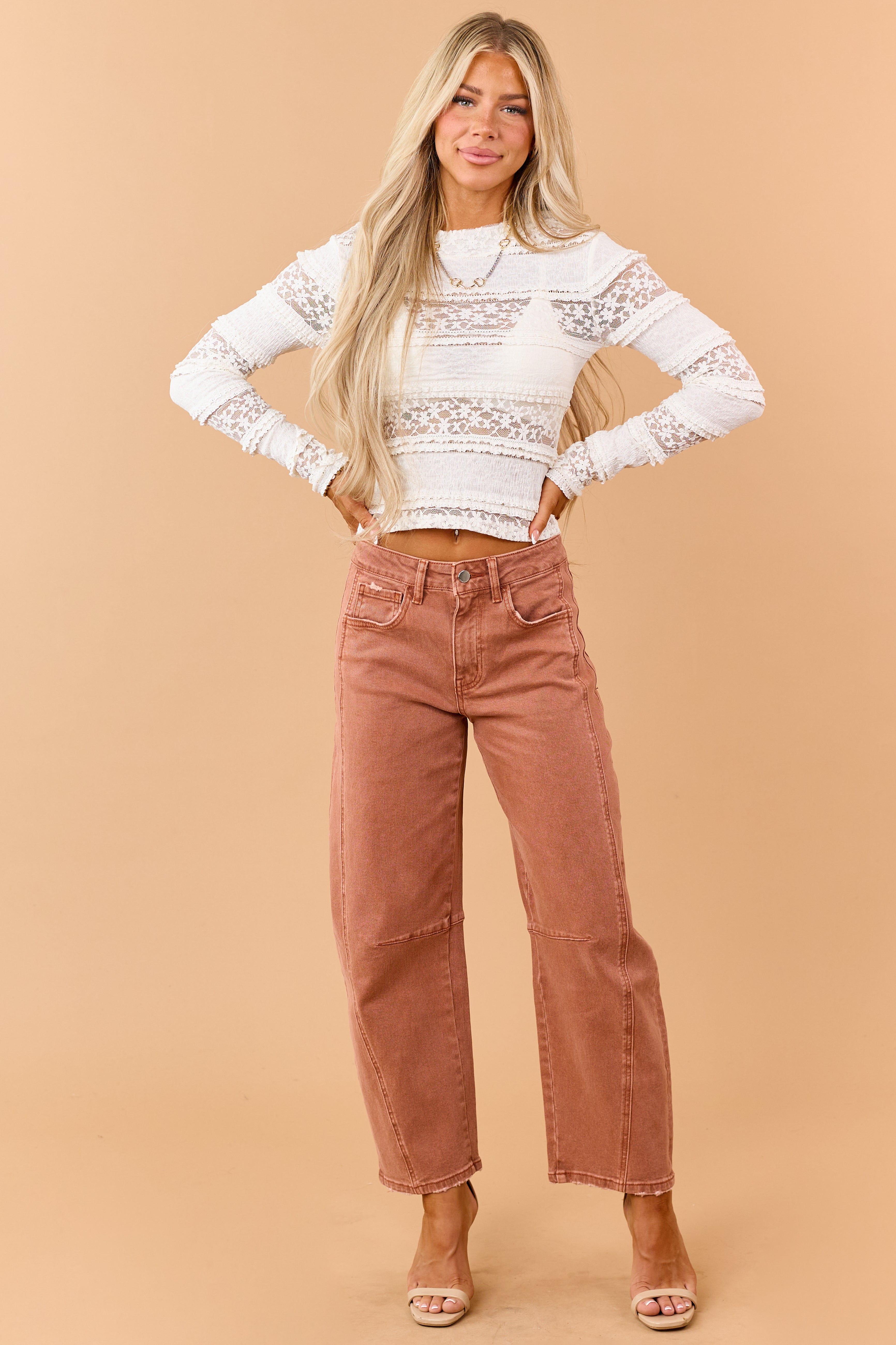 Flying Monkey Terracotta Stretchy Barrel Jeans