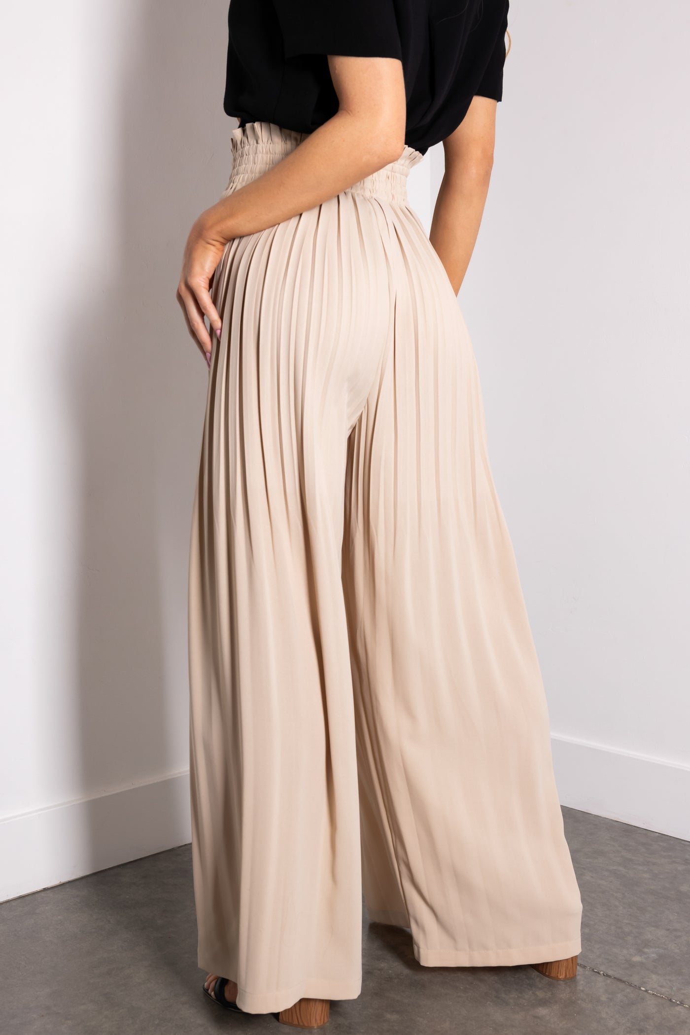 Flying Tomato Almond Pleated Wide Leg Woven Pants