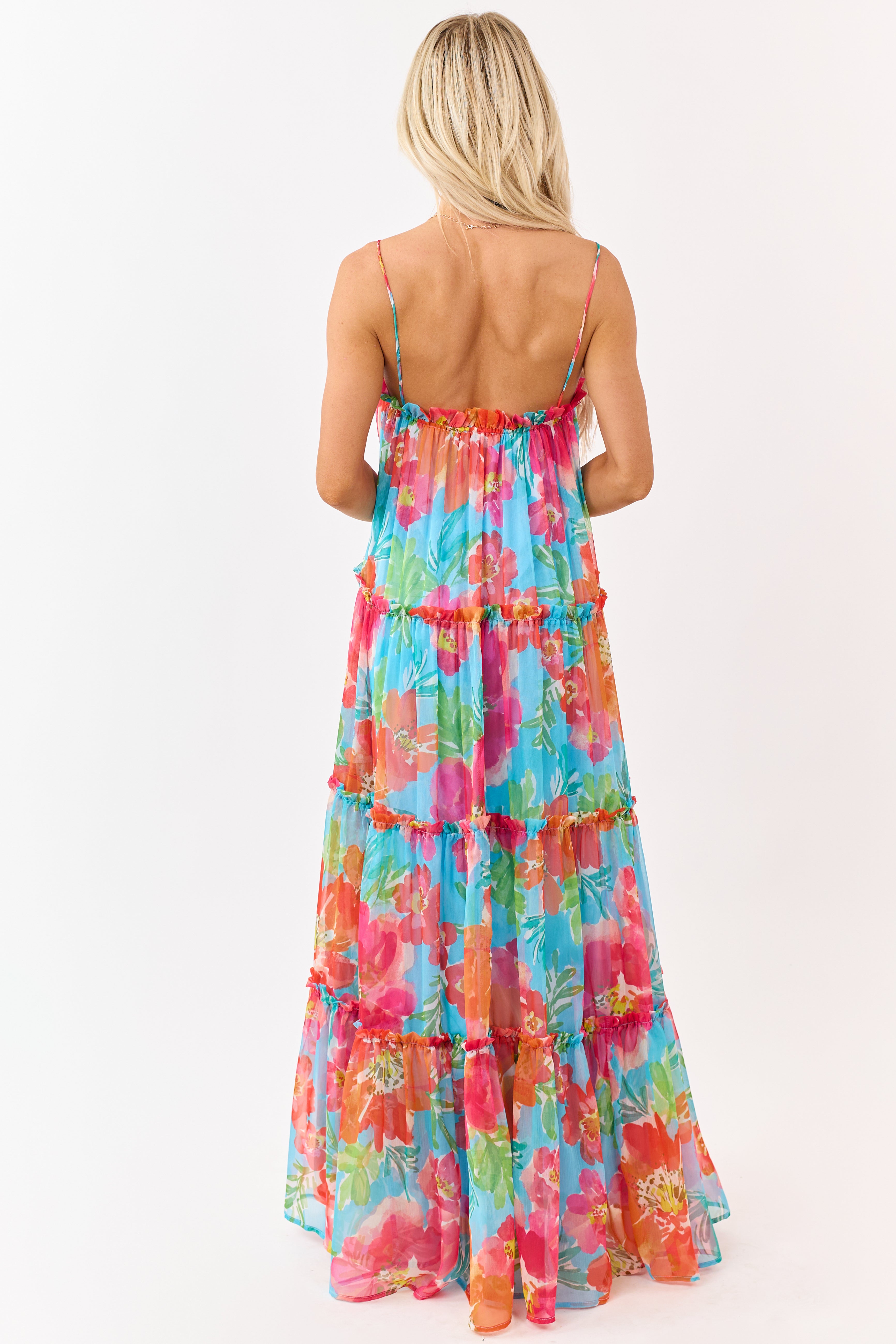 Flying Tomato Azure Floral Print Chiffon Maxi Dress | Lime Lush Boutique
