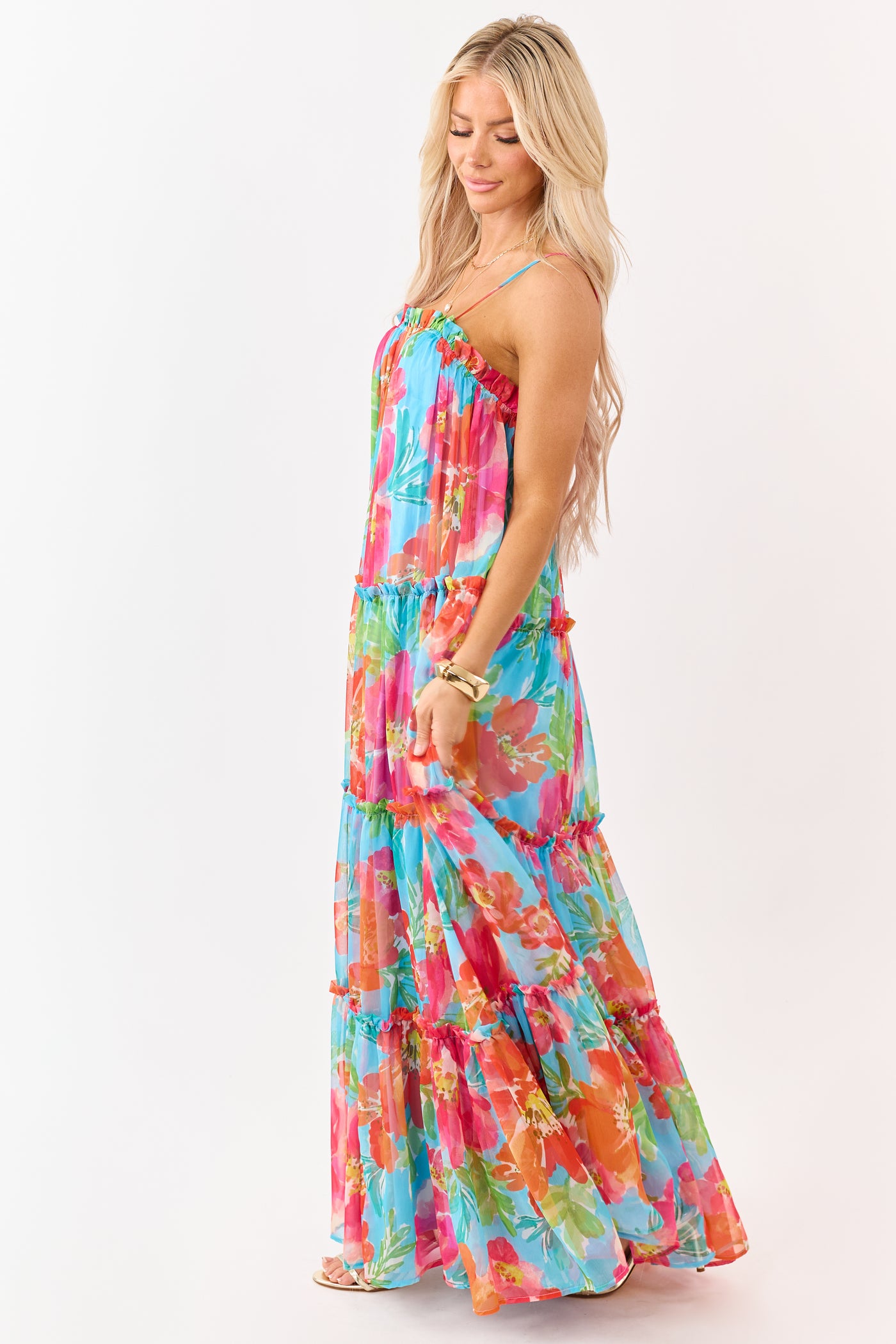 Flying Tomato Azure Floral Print Chiffon Maxi Dress Flying Tomato Azure Floral Print Chiffon Maxi Dress