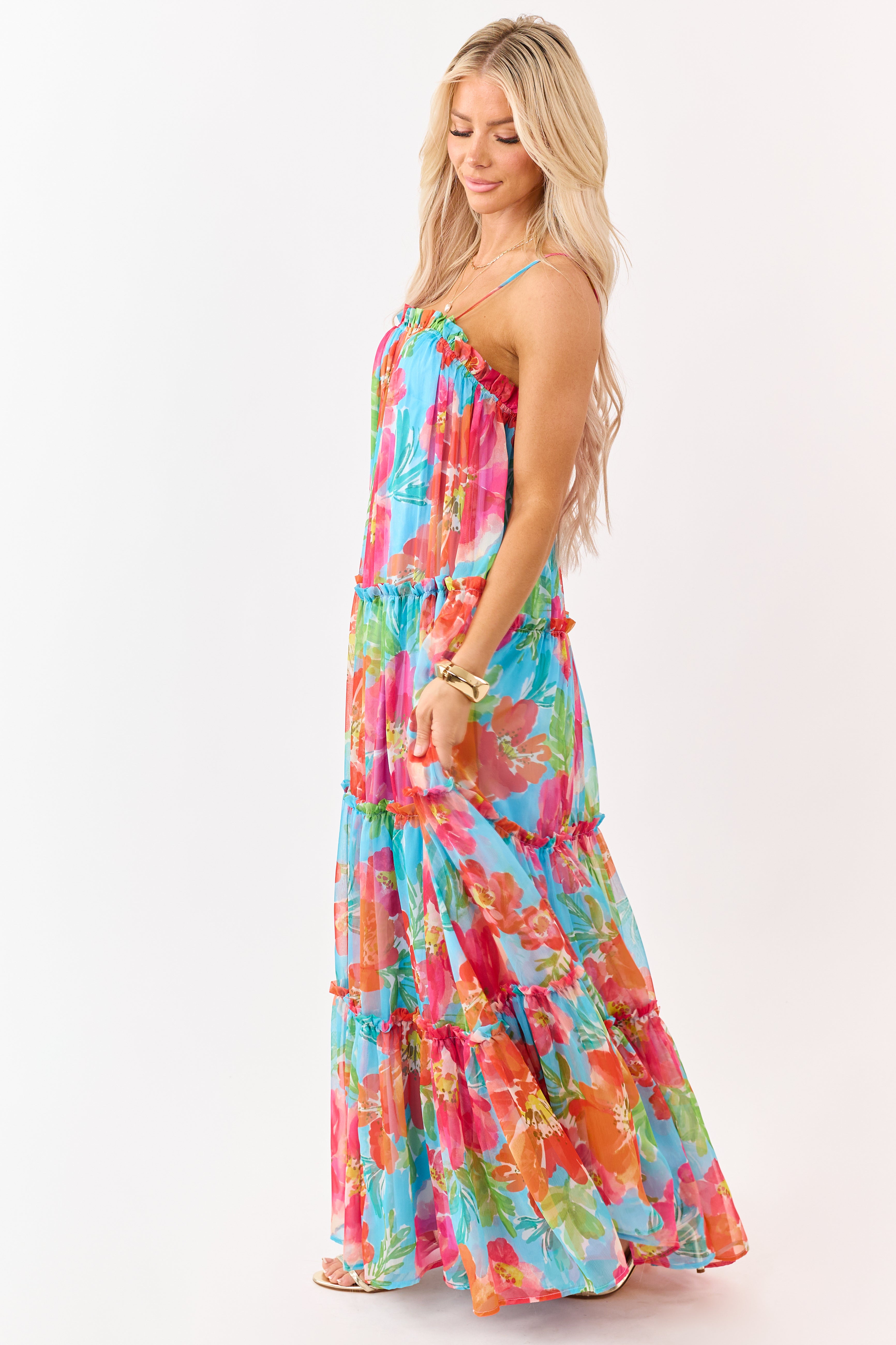 Flying Tomato Azure Floral Print Chiffon Maxi Dress | Lime Lush Boutique
