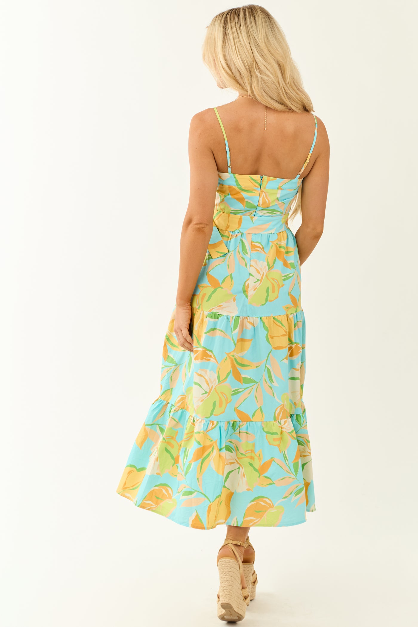 Flying Tomato Azure Floral Print Tiered Maxi Dress