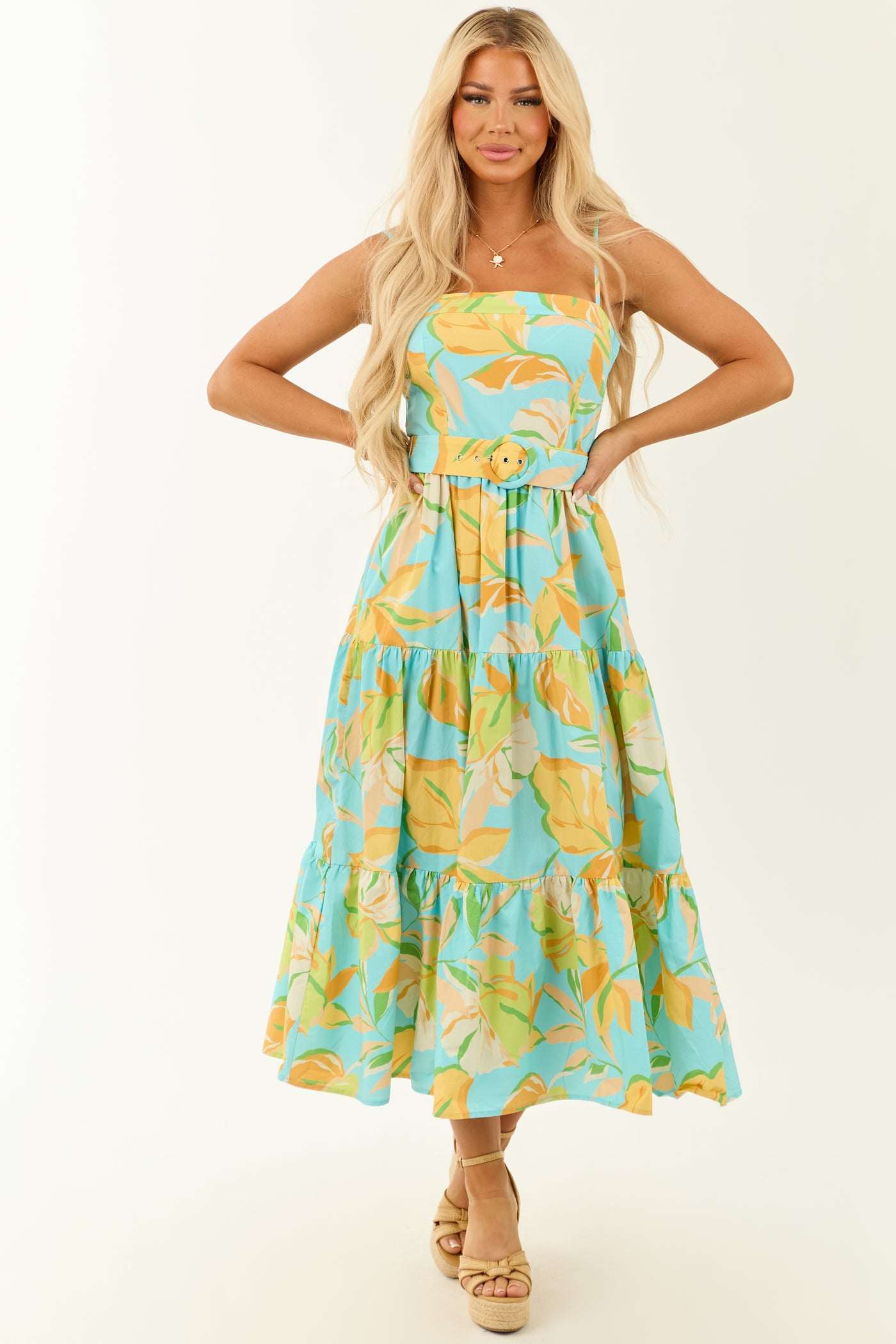 Flying Tomato Azure Floral Print Tiered Maxi Dress