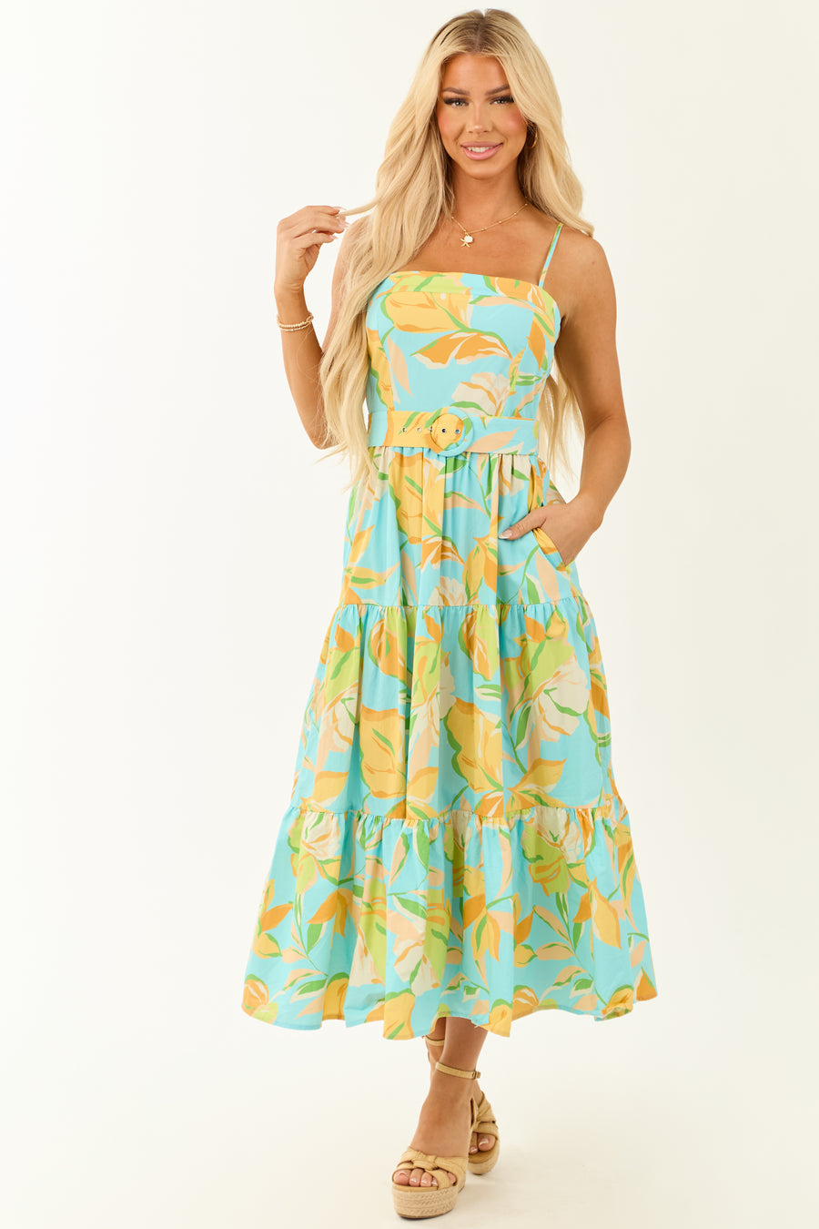 Flying Tomato Azure Floral Print Tiered Maxi Dress