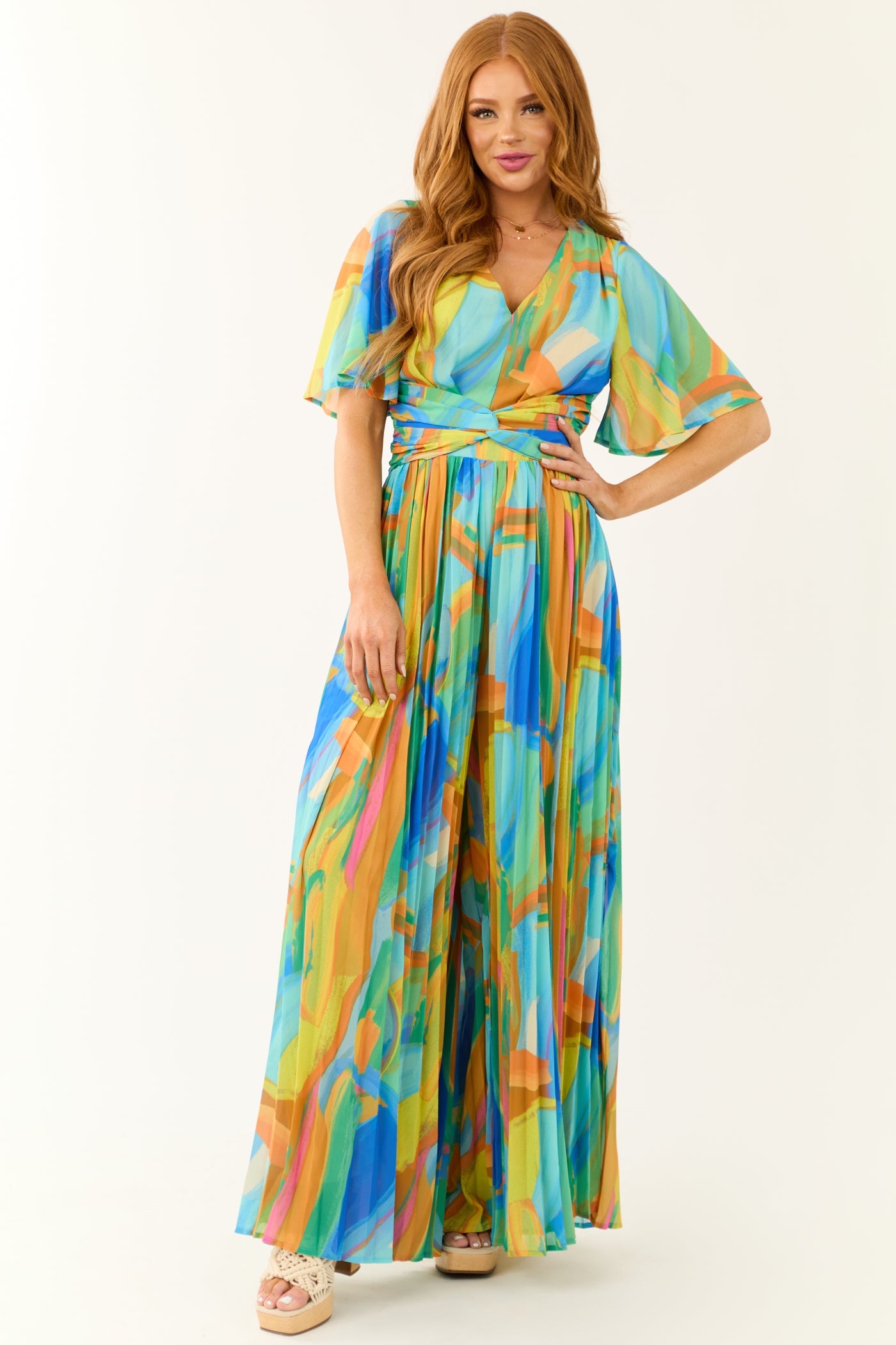 Flying Tomato Baby Blue Abstract Print Jumpsuit