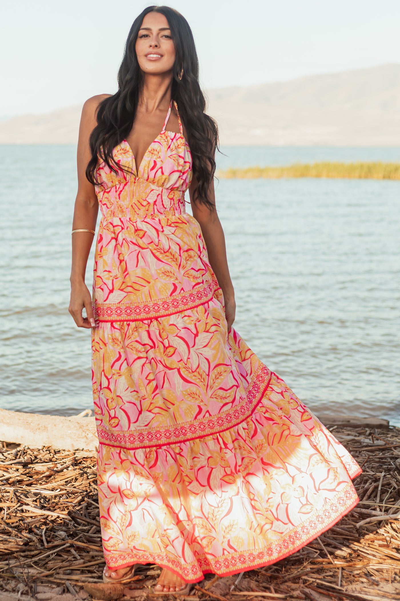Flying Tomato Baby Pink Floral Sleeveless Maxi Dress