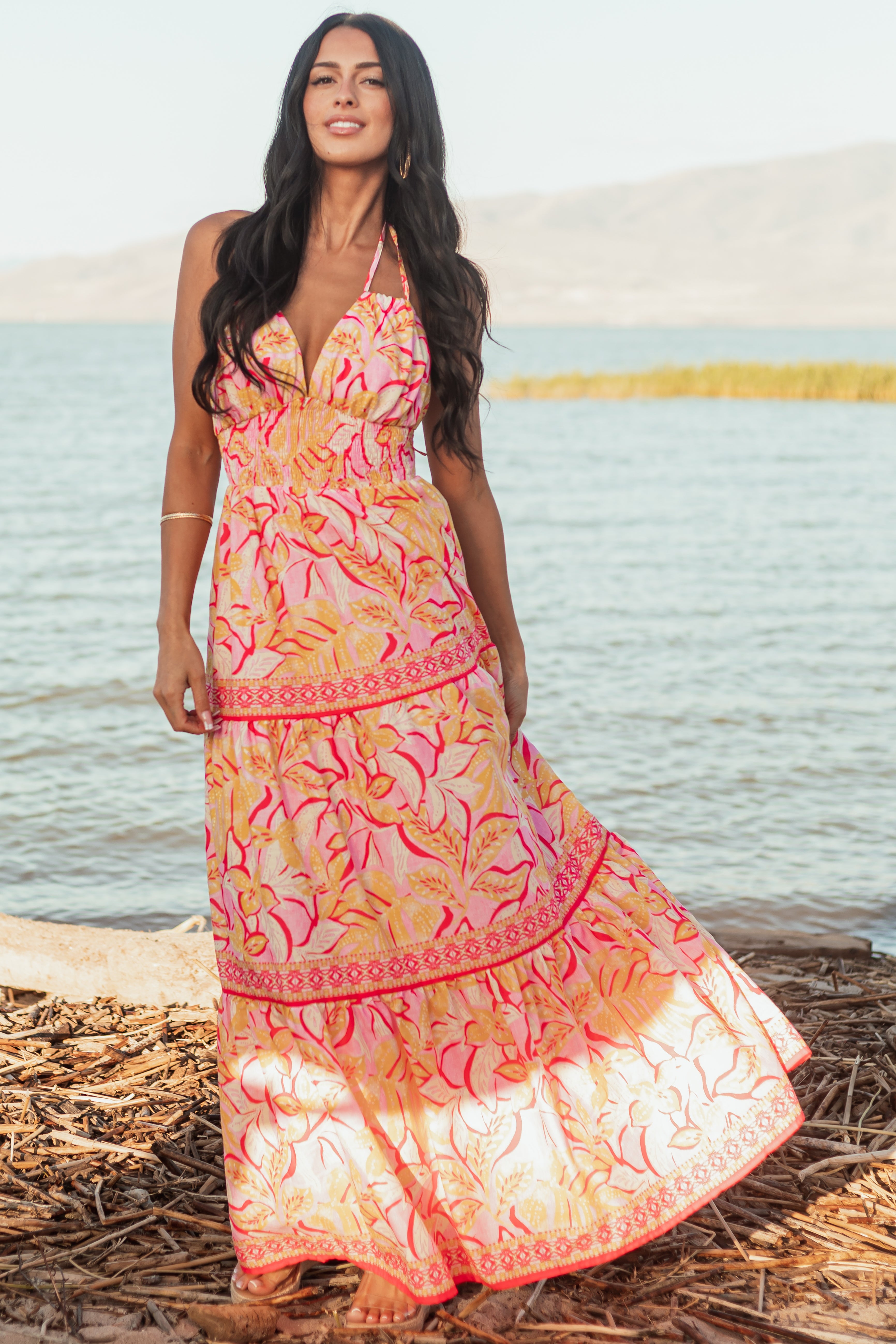 Flying Tomato Baby Pink Floral Sleeveless Maxi Dress