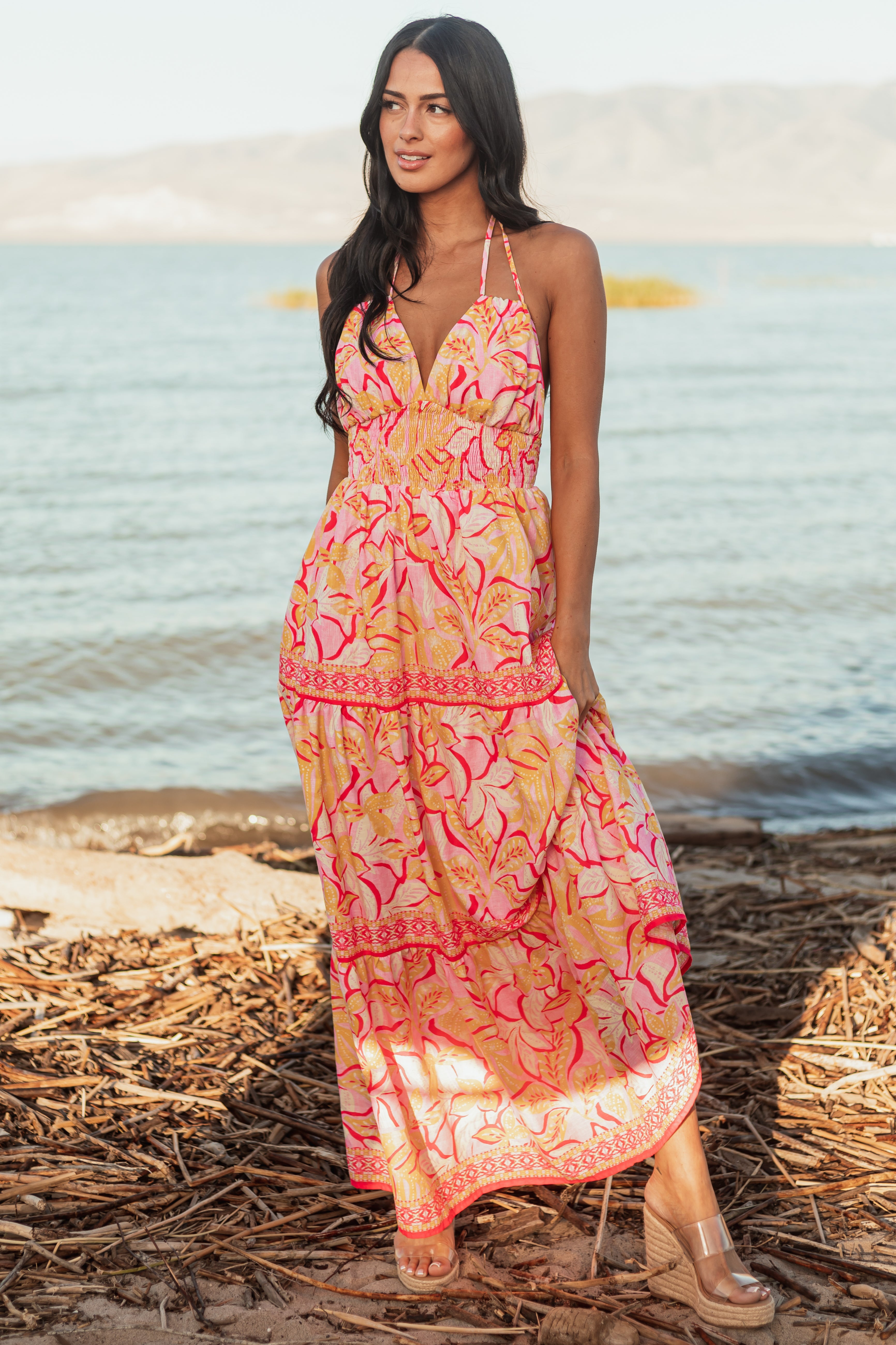 Flying Tomato Baby Pink Floral Sleeveless Maxi Dress