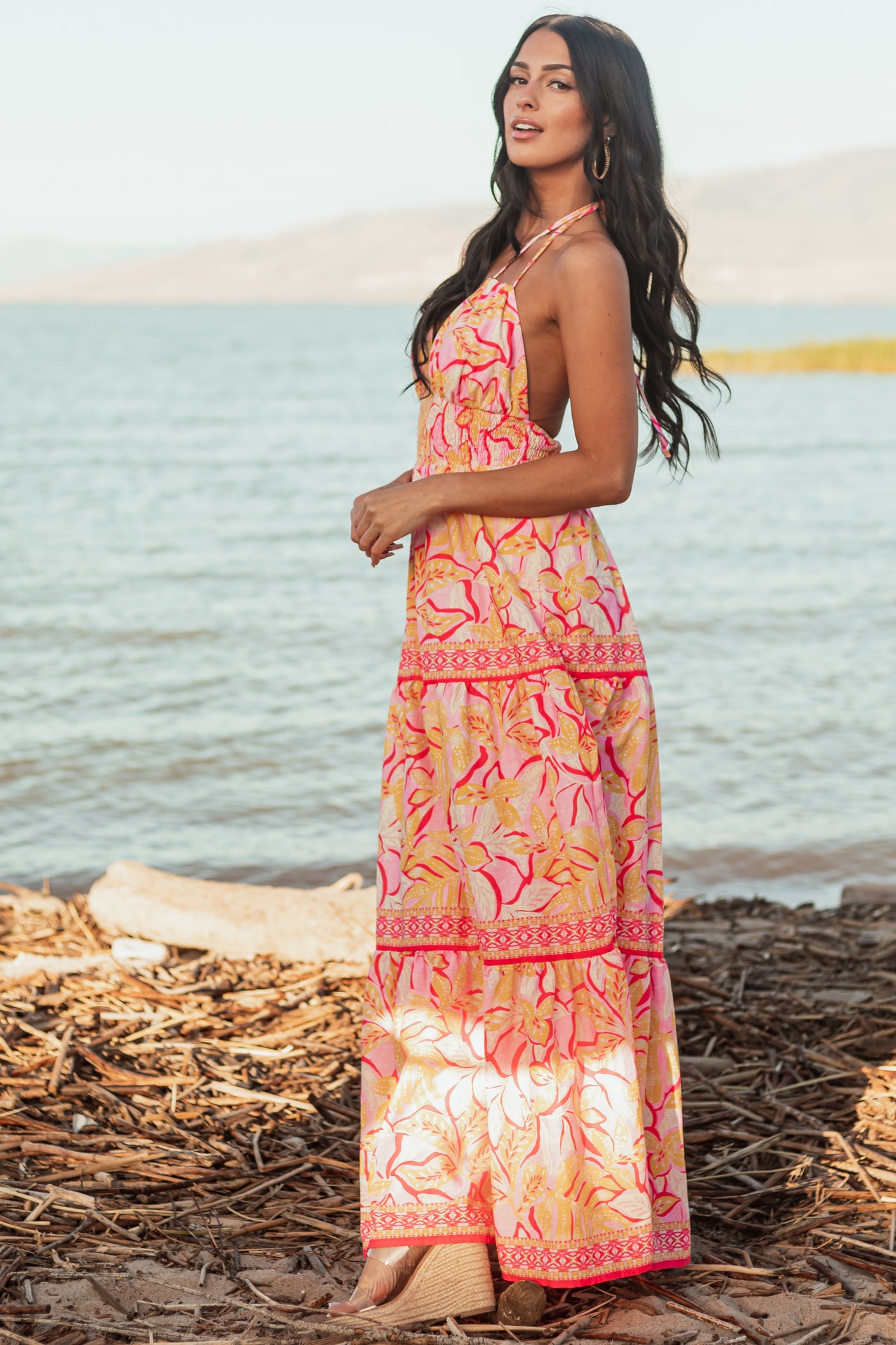 Flying Tomato Baby Pink Floral Sleeveless Maxi Dress