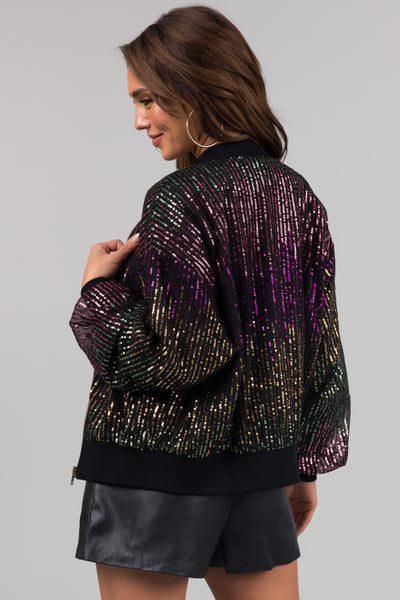 Flying Tomato Black Colorful Sequin Bomber Jacket