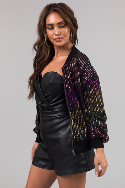Flying Tomato Black Colorful Sequin Bomber Jacket