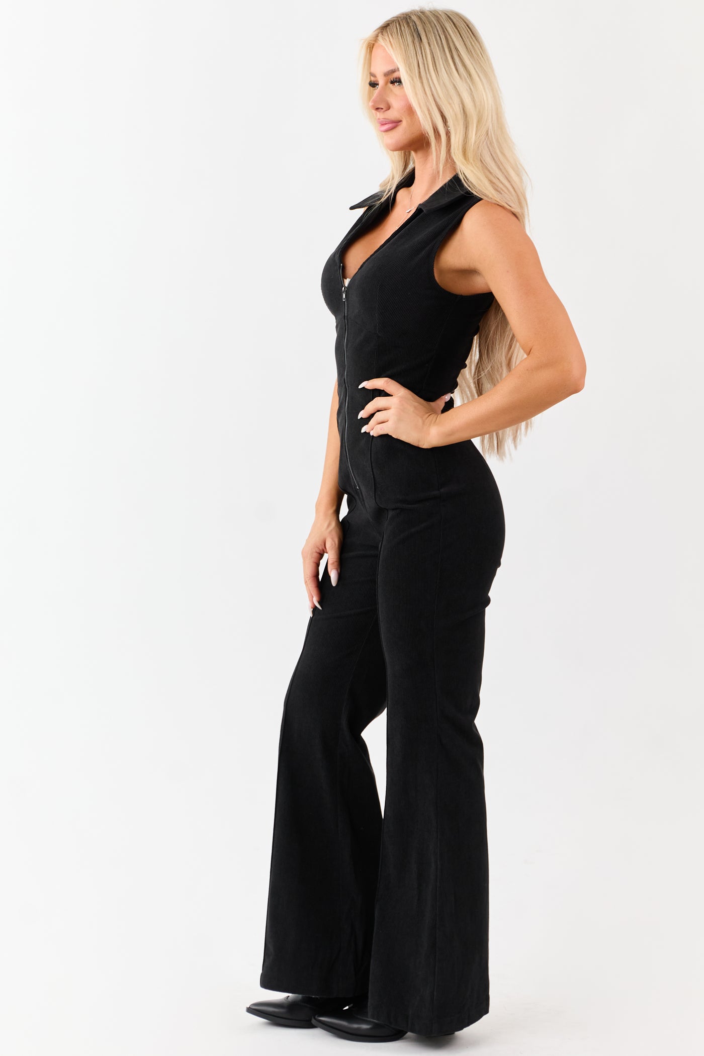 Flying Tomato Black Corduroy Sleeveless Jumpsuit