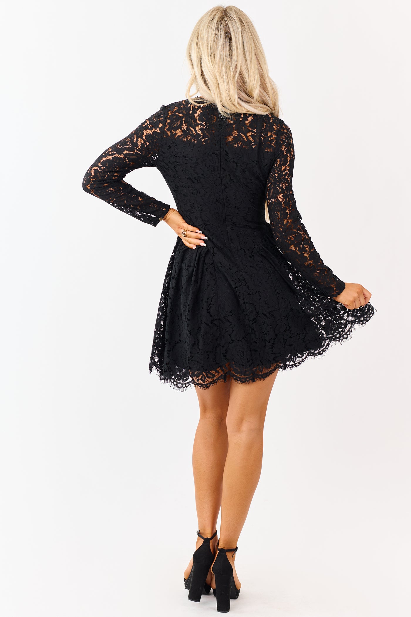 Flying Tomato Black Floral Lace Long Sleeve Mini Dress