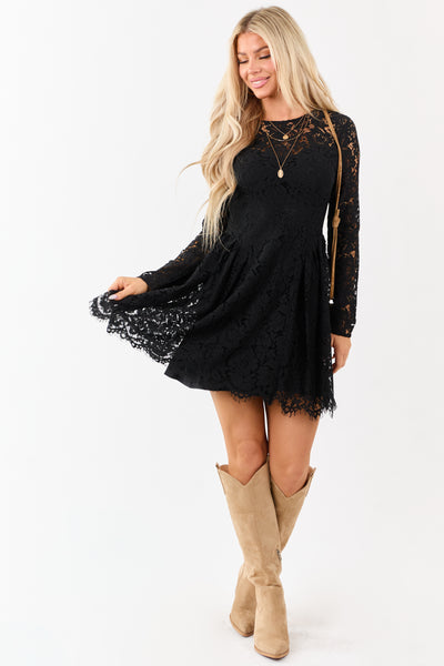 Flying Tomato Black Floral Lace Long Sleeve Mini Dress