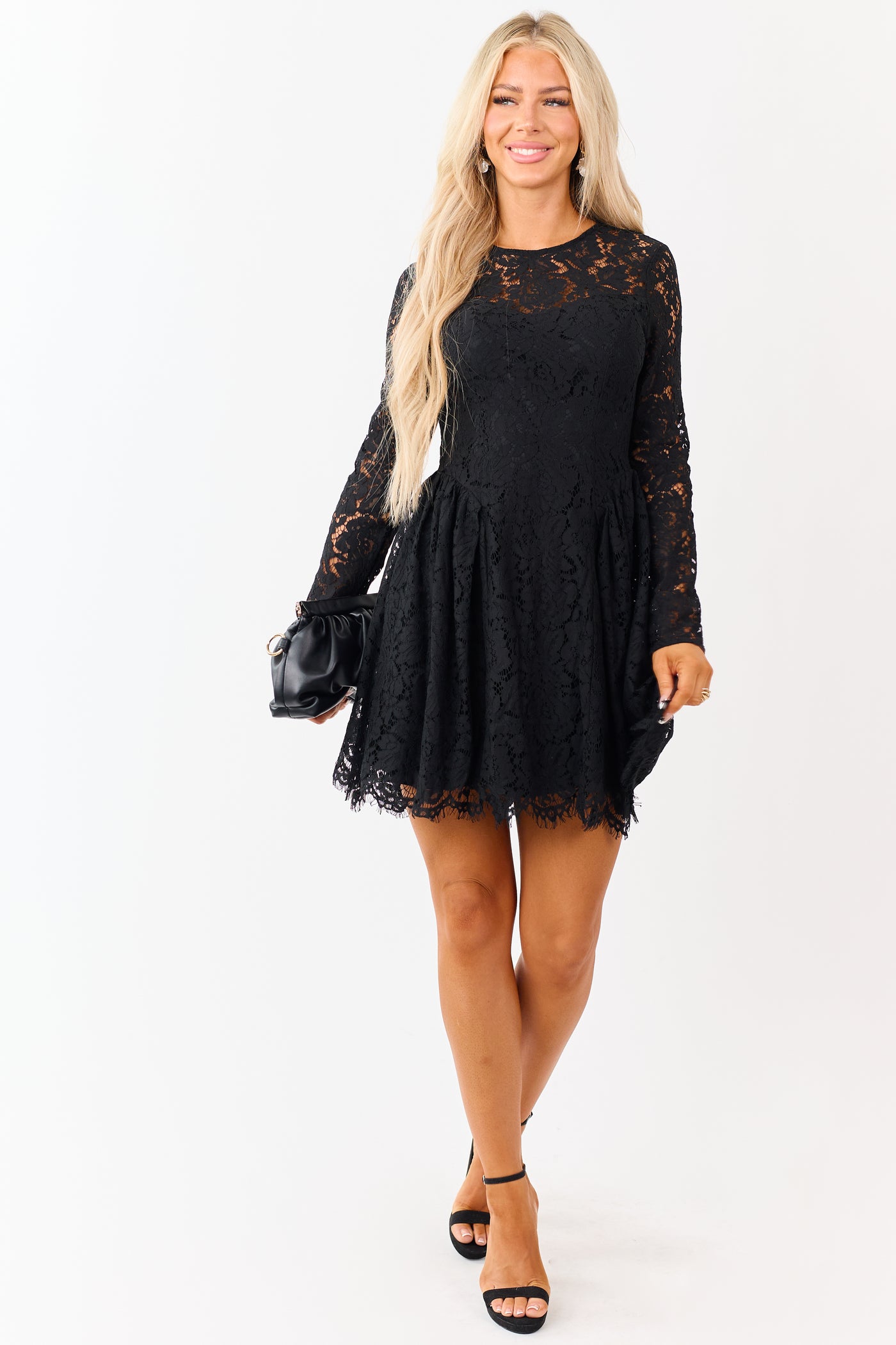 Flying Tomato Black Floral Lace Long Sleeve Mini Dress