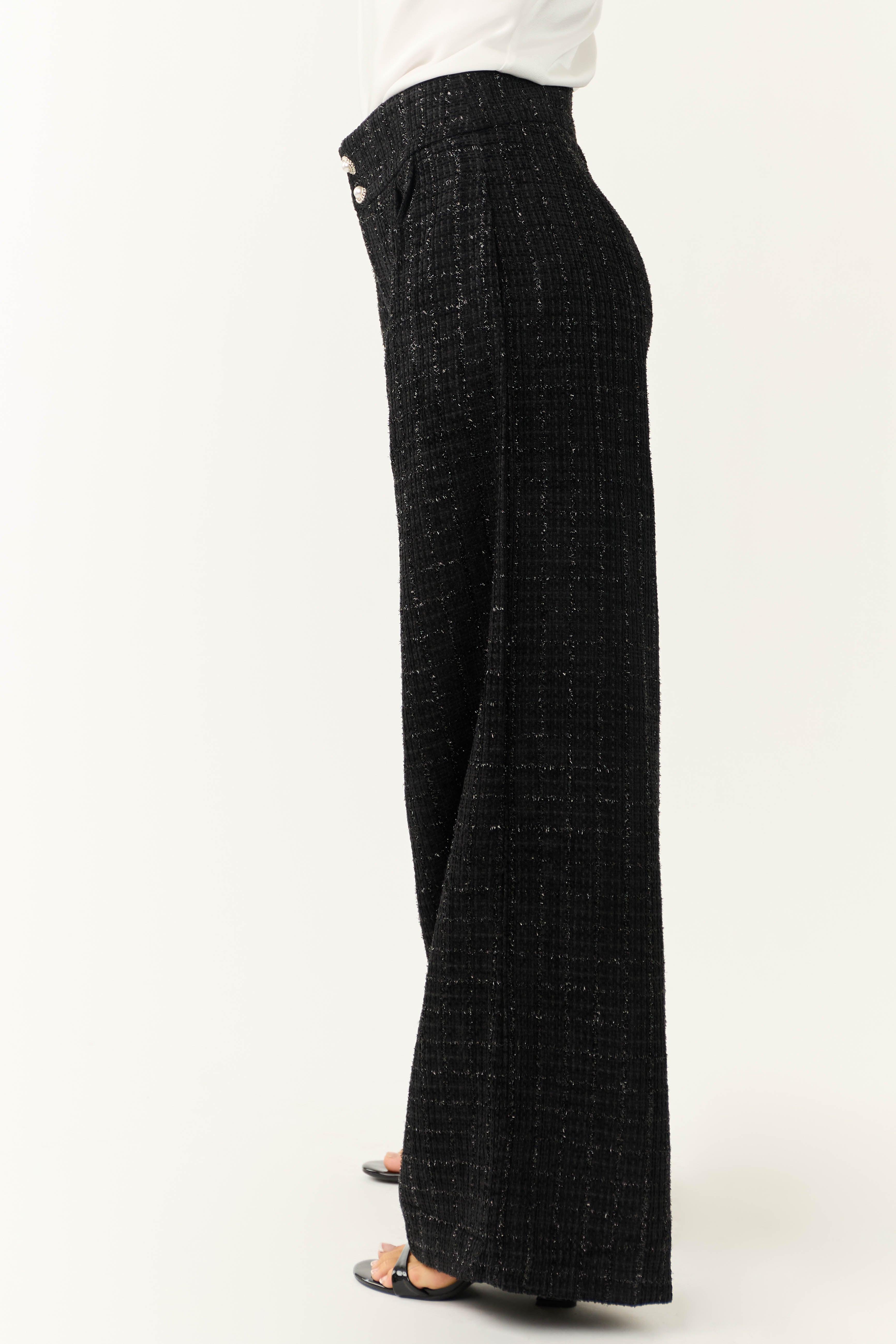 Flying Tomato Black Wide Leg Tweed Pants