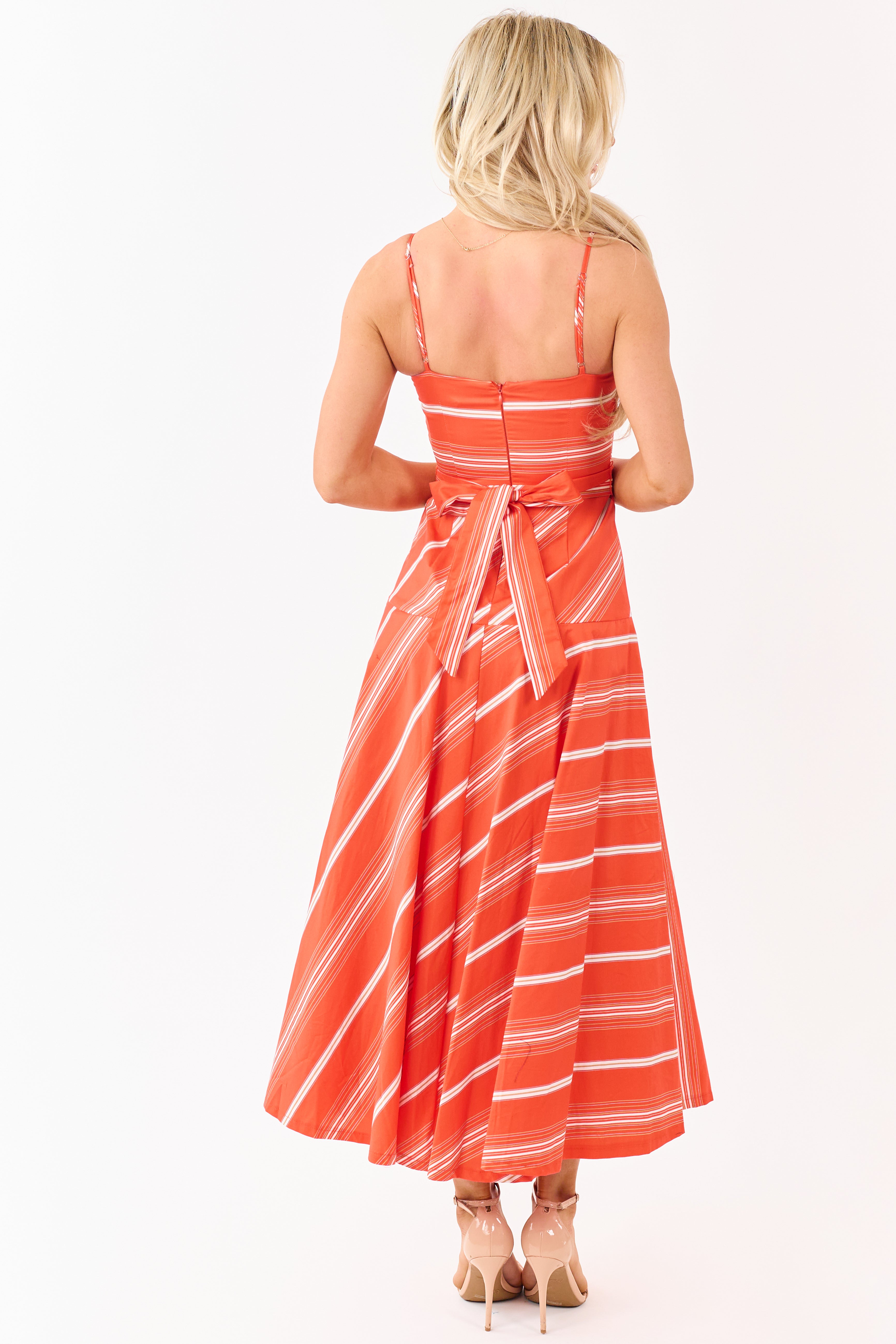 Flying Tomato Brick Striped Cotton Midi Dress