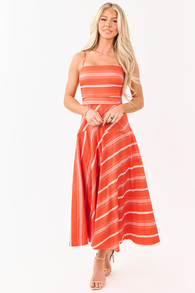 Flying Tomato Brick Striped Cotton Midi Dress
