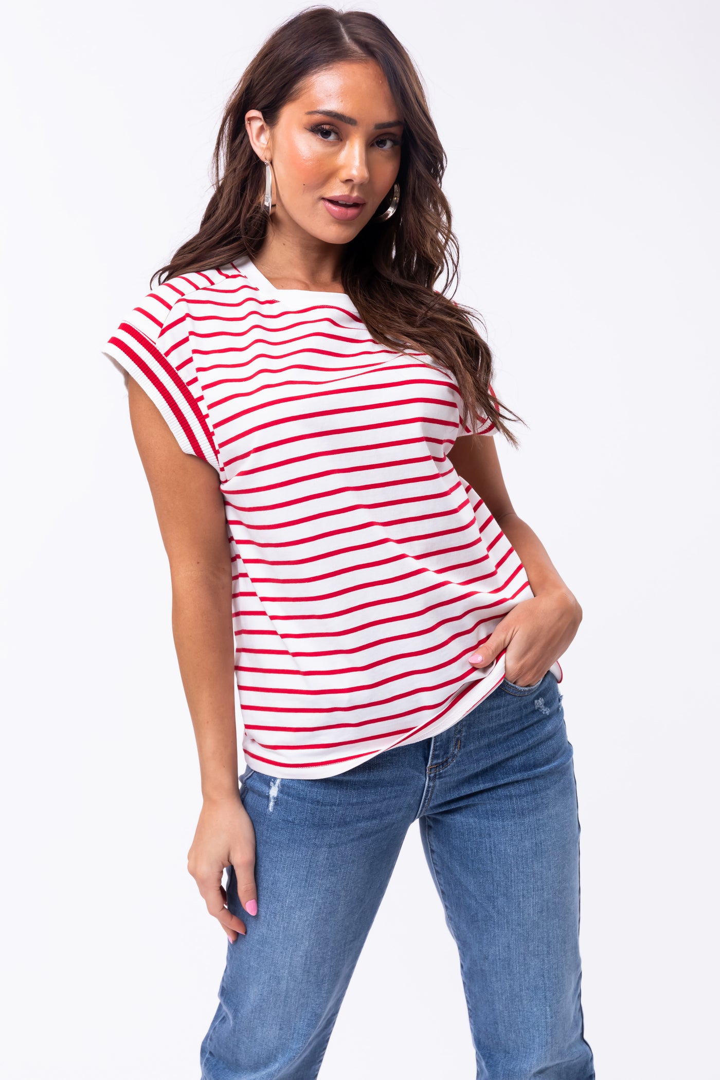 Flying Tomato Cherry Striped Cap Sleeve Top
