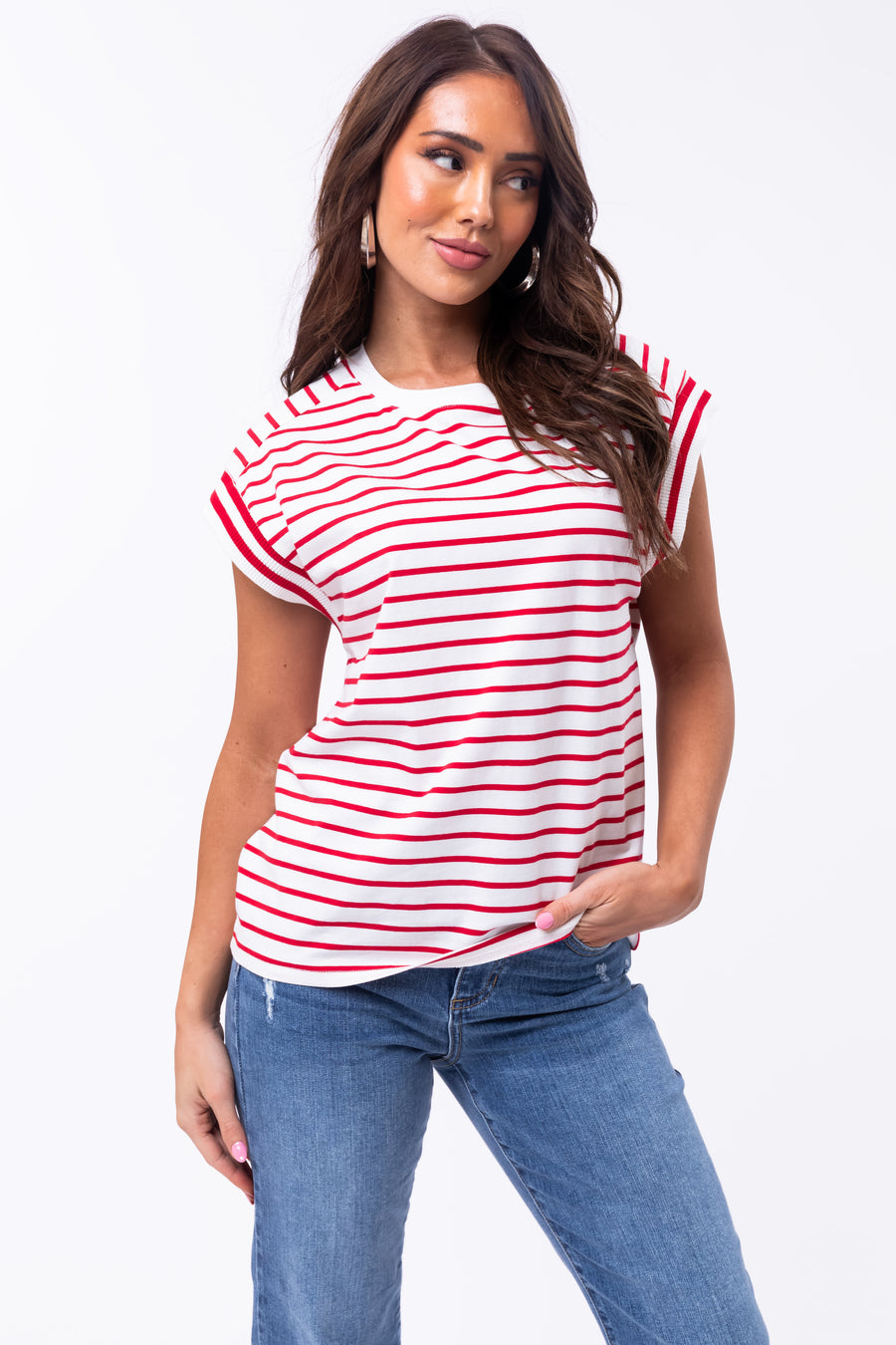 Flying Tomato Cherry Striped Cap Sleeve Top