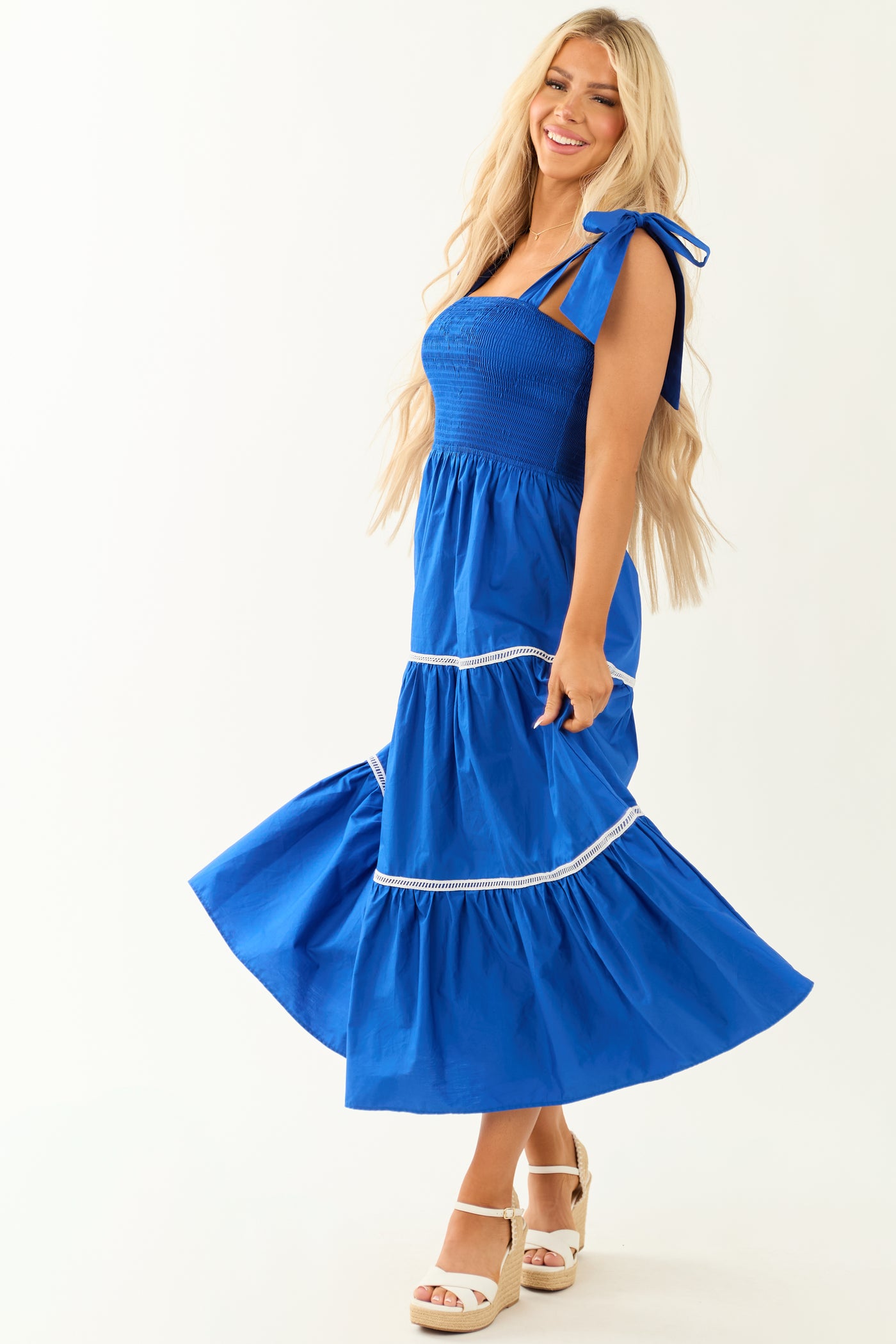 Flying Tomato Cobalt Tie Strap Sleeveless Midi Dress