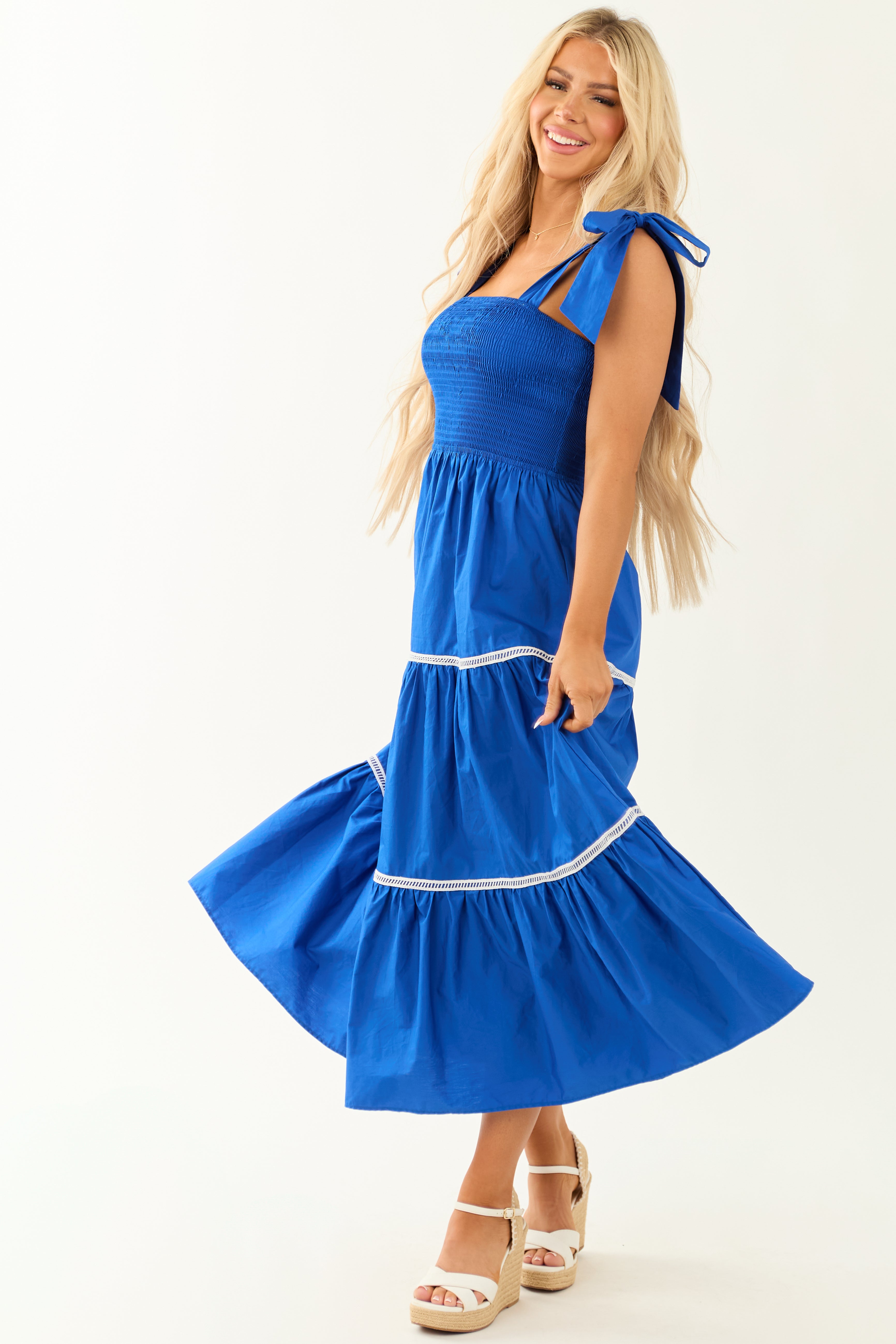Flying Tomato Cobalt Tie Strap Sleeveless Midi Dress