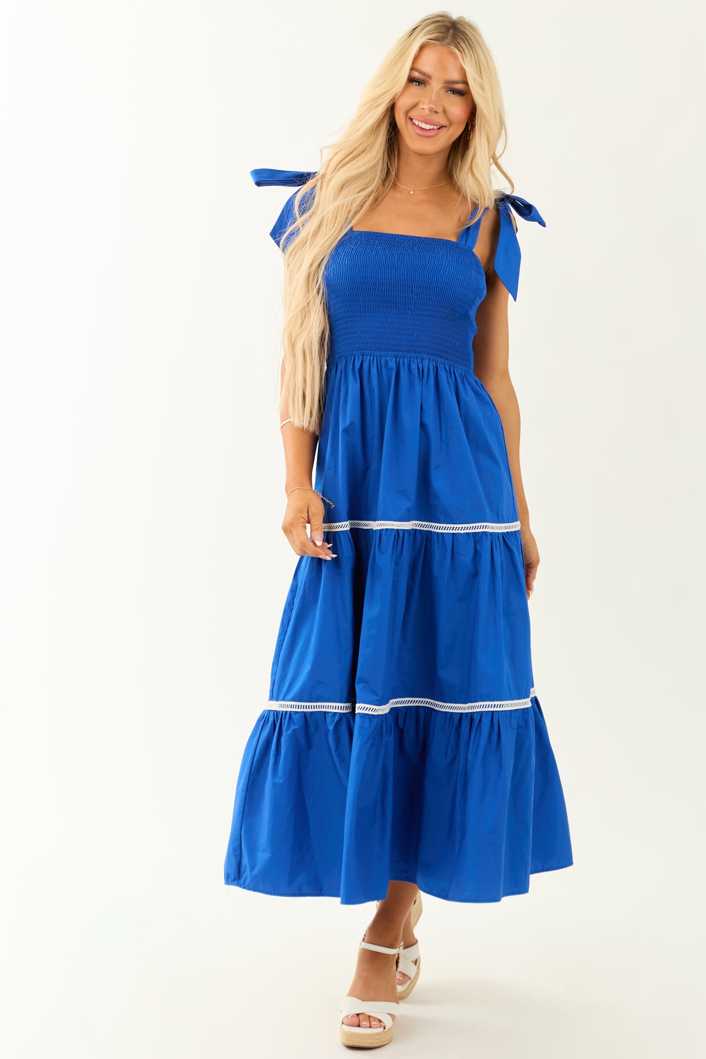 Flying Tomato Cobalt Tie Strap Sleeveless Midi Dress